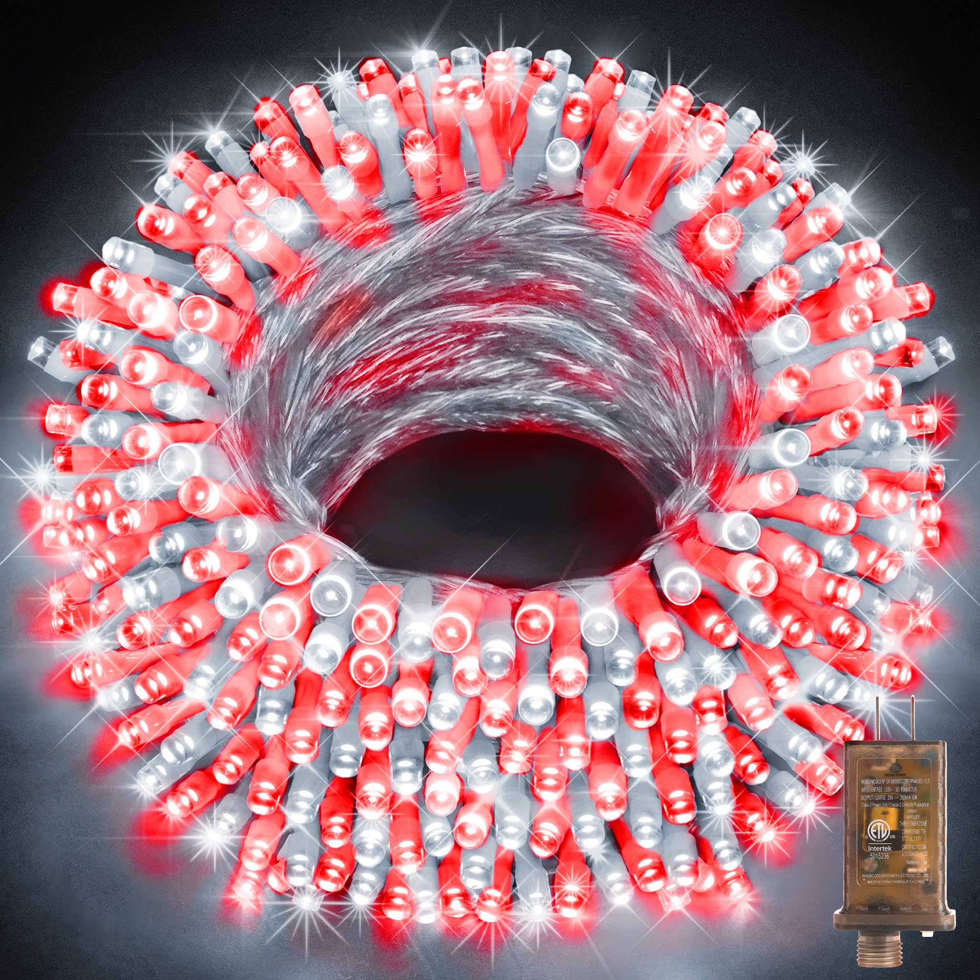 KNONEW 1000 LED Christmas String Lights - 403FT, Waterproof, 8 Modes, Red and White, Model KN-1000-LIG168-01