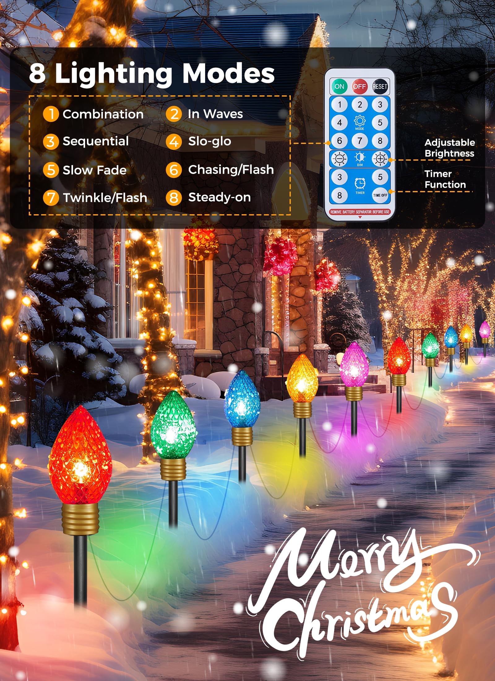 Brightown Solar Strawberry Jumbo Christmas Lights Outdoor - 2 Pack Total 44 Ft 20 Led Jumbo C9 Christmas Pathway Lights With Tim