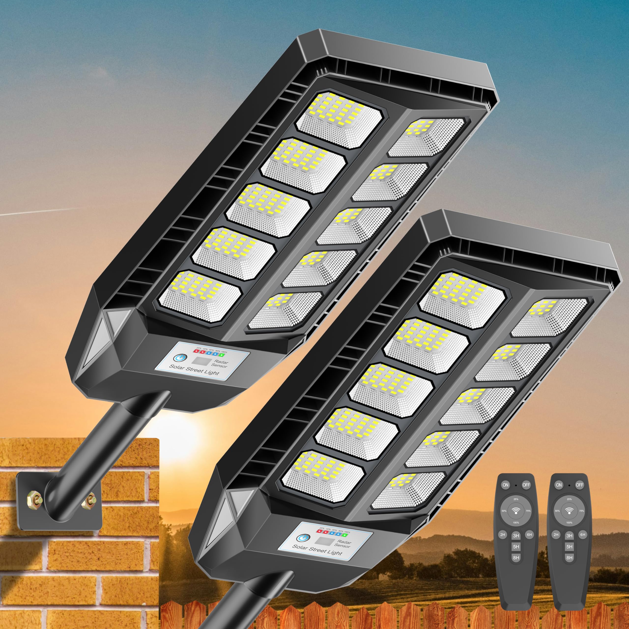 Deepn Solar Lights Outdoor, 6500K IP66 Waterproof Motion Sensor Flood Lights, 2 Pack, Black, Model TW1002, with Remote Control
