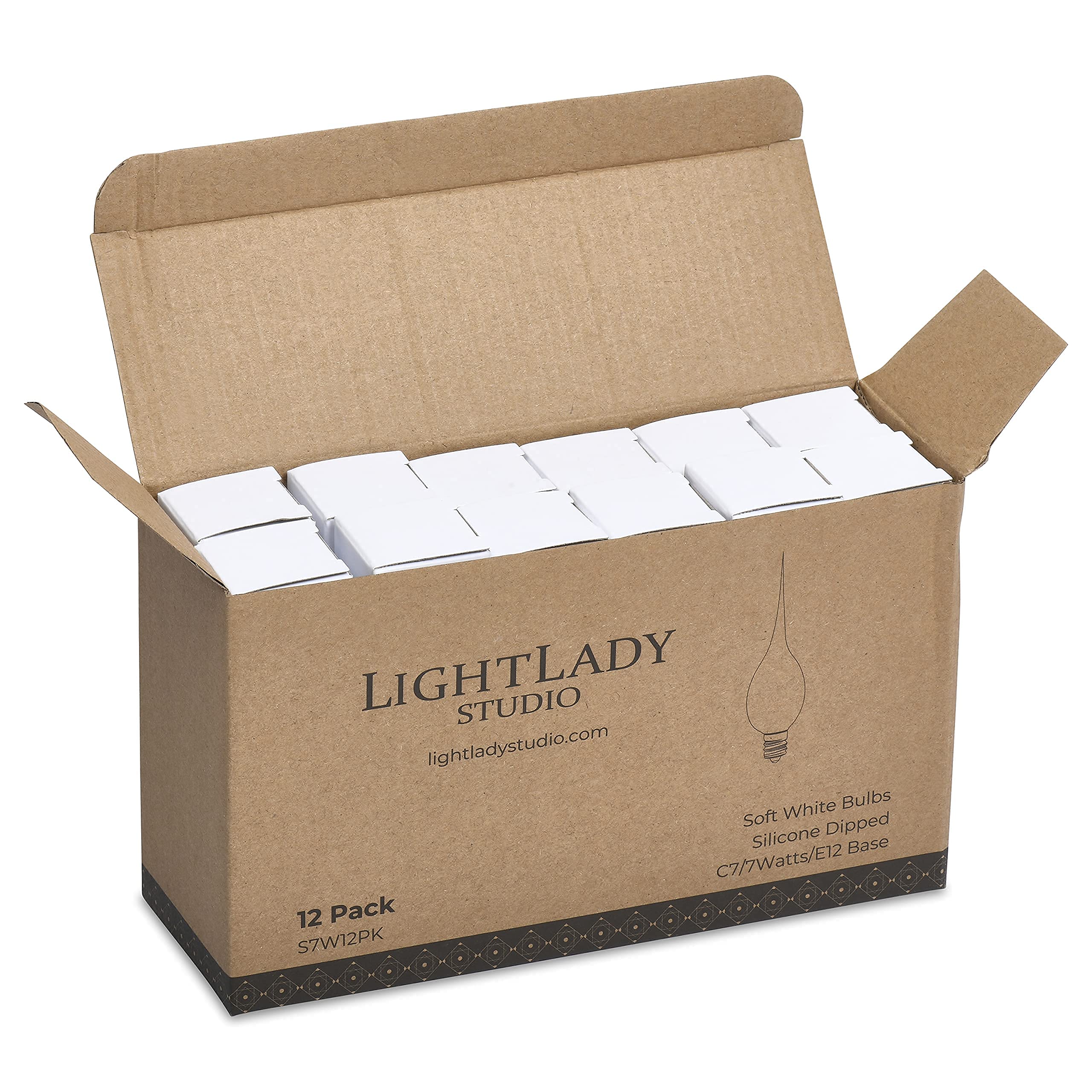 Lightlady Studio, Silicone Dipped Candle Light Bulbs, 7 Watts, 12Pk, Silicone Light Bulbs For Candle Lamps, Window Candles, Candelabra, Handmade, Dipped, White, Candle Bulbs Silicone