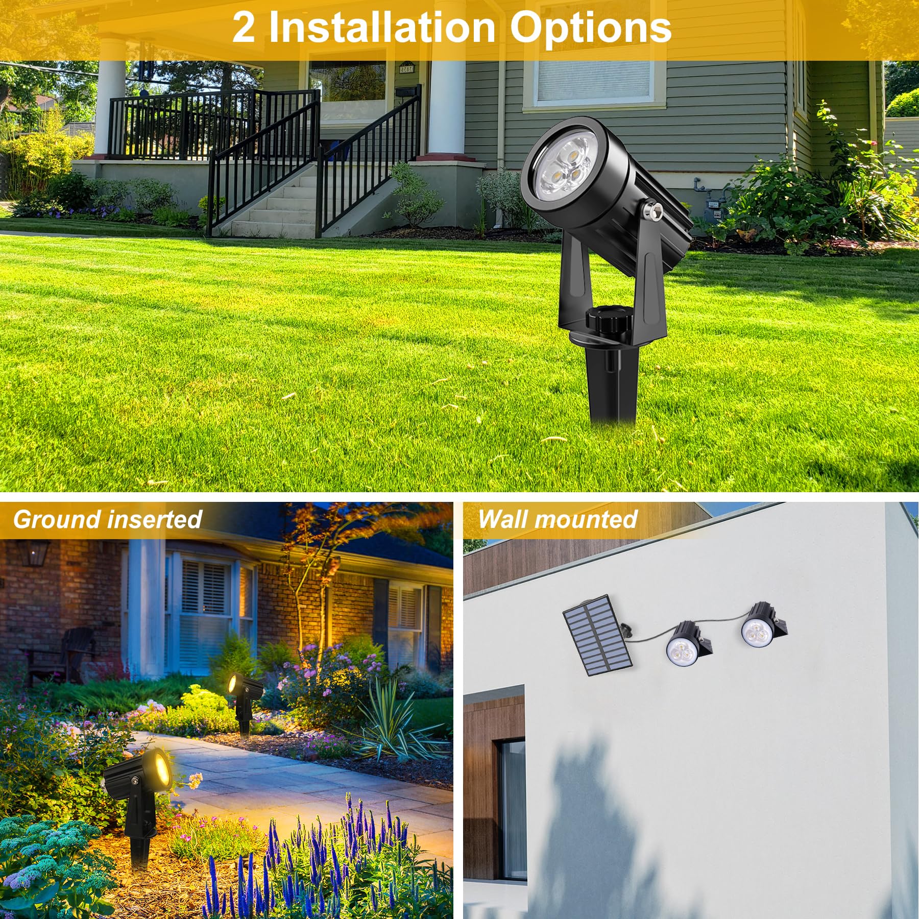 Crepow Solar Spot Lights Outdoor, Solar Landscape Spotlights Ip65 Waterproof 9.8Ft Cable,Auto On/Off Outdoor Wall Lights For Gar