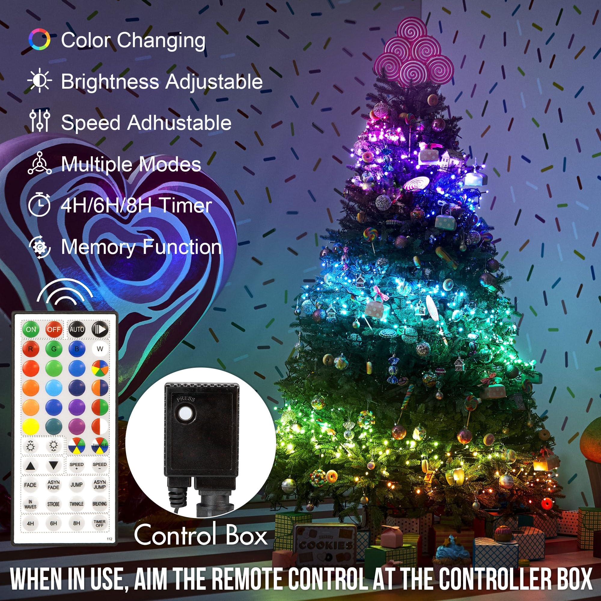 164 Ft 500 Led Christmas String Lights, Waterproof Rgb String Lights With Remote Control& Timer Function, 24 Colors Changing Fai