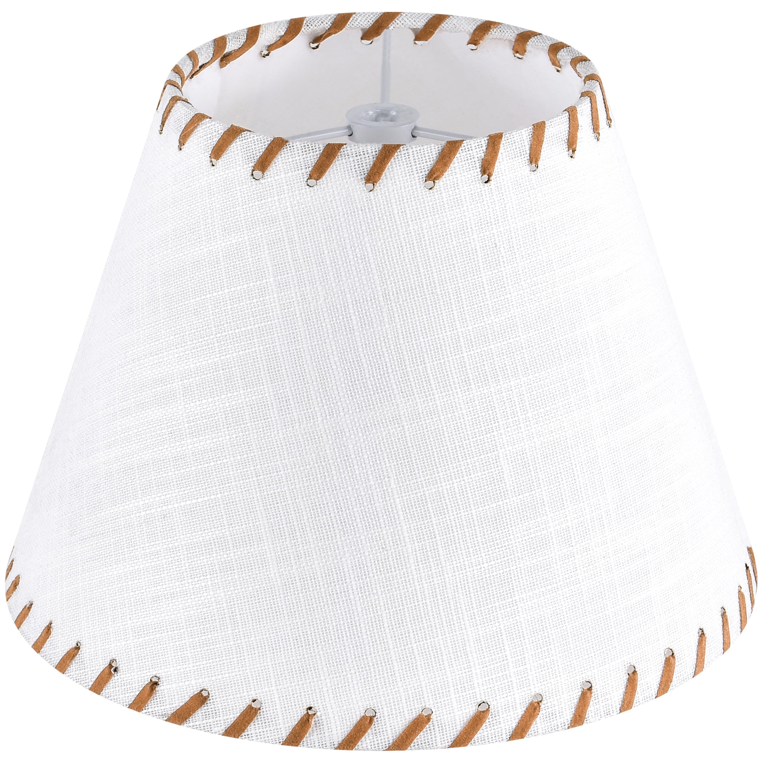GO&SO 1 Pack White Linen Lampshades Natural Fabric Small Lamp Shades, 5''x9''x6.4'' (Spider) with Stitched Brown Trim - Modern R