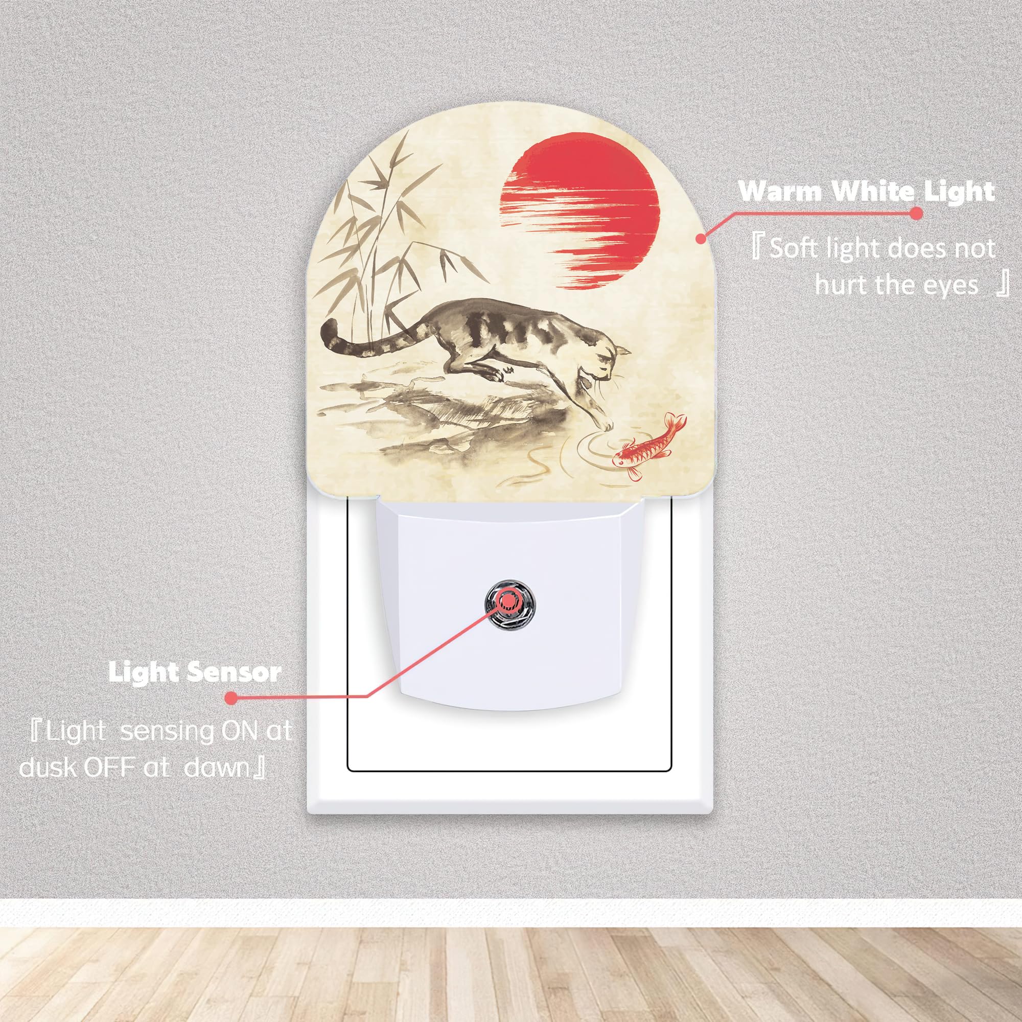 Axxitude Japanese Funny Cat Night Lights Plug Into Wall For Girls Boys Room,Night Light Led Lamp Dusk To Dawn Sensor Round Lamp