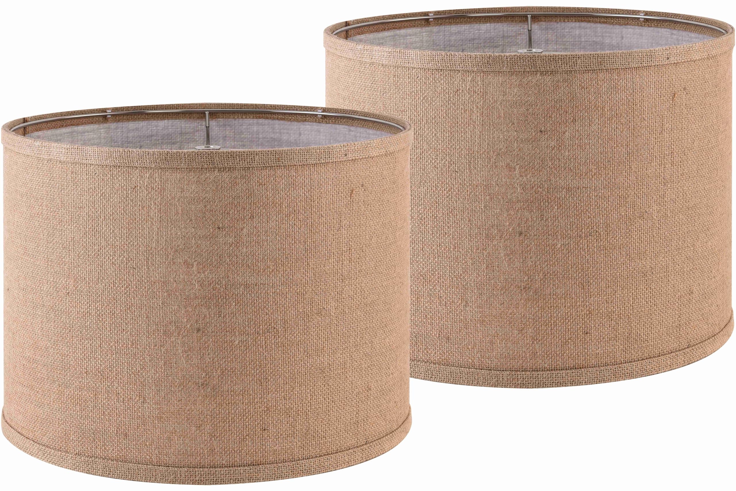 Papaya Drum Lampshade Set Of 2, 13 Brown Burlap Linen Shades, Model P504B