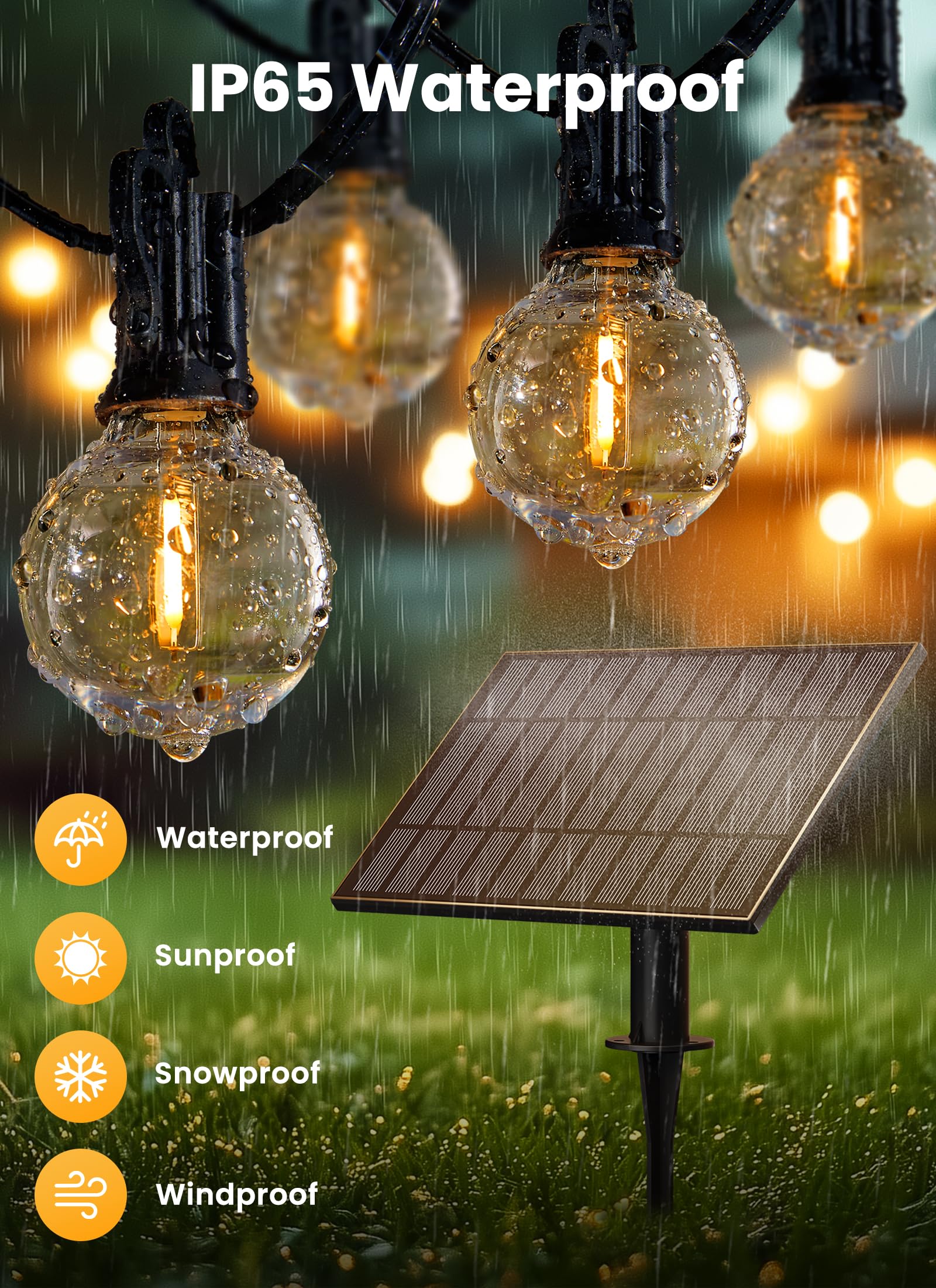 Brightown Solar String Lights 58FT with Remote, 26 LED Shatterproof Bulbs, Dimmable, 3 Light Modes, Black, Model GY-S-C25