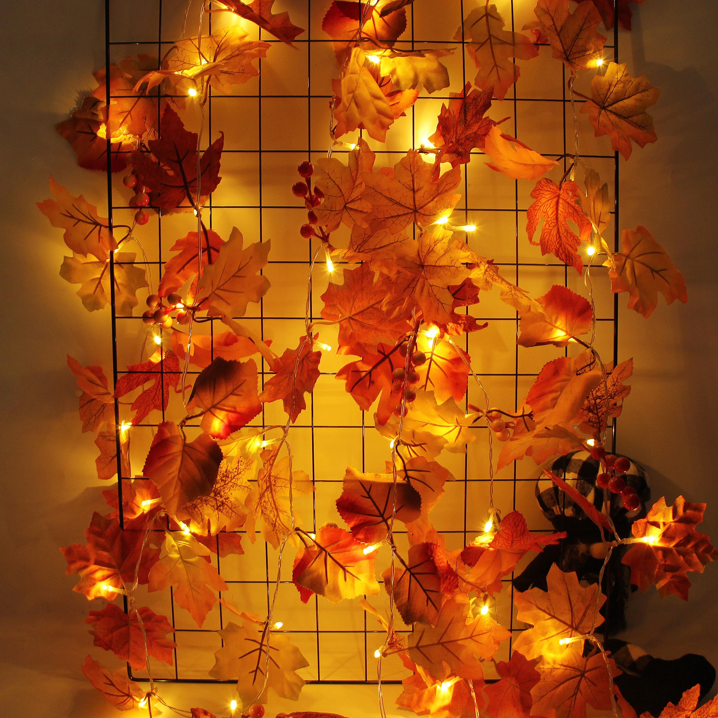 Thanksgiving Decorations Fall Garland String Lights With Timer And Remote, 50 Led 16.4Ft Lighted Autumn Leaves Garlands Decor, Battery Operated Fall Lights For Home Decoration Party Indoor Mantle