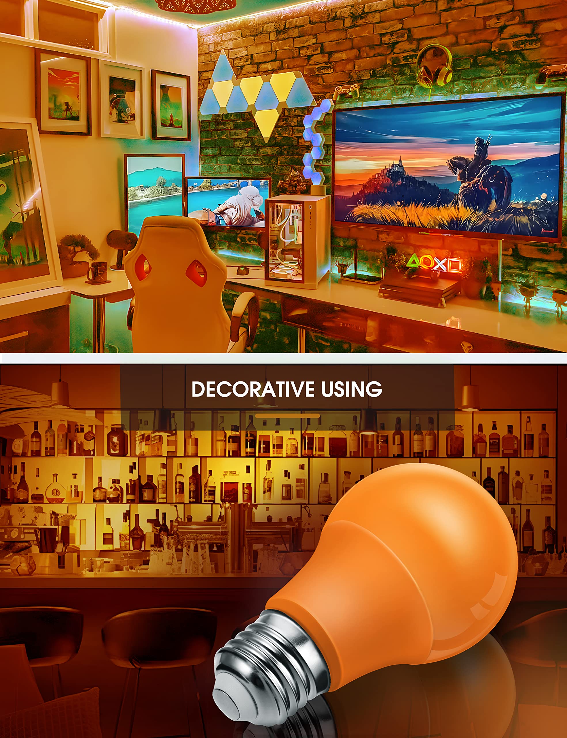 L LOHAS LED Orange LED Light Bulbs, A19 9W (60W Equivalent), E26 Base, 2 Count, Non-Dim, Outdoor Lighting