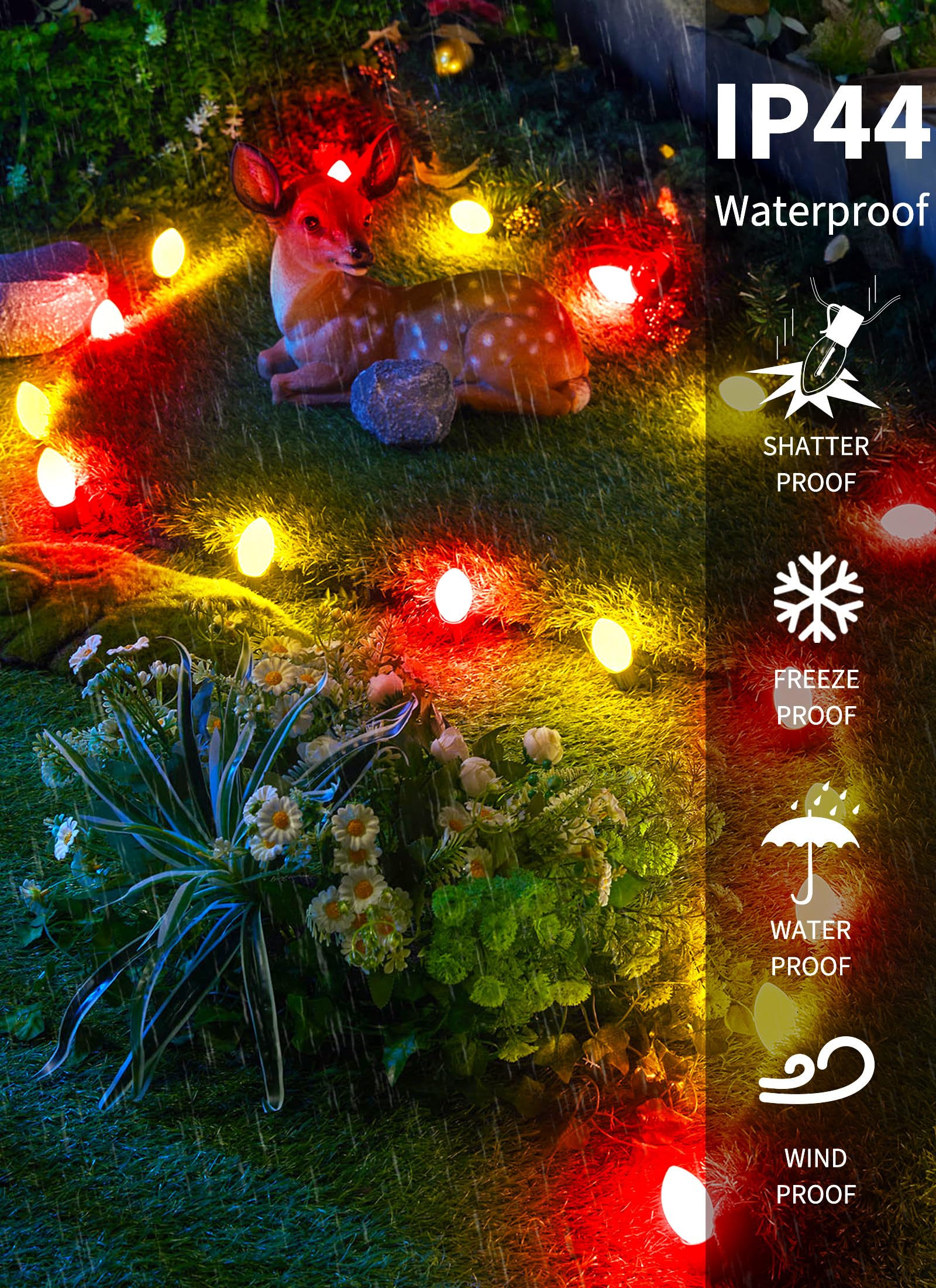 Minetom Vintage C9 LED Christmas Lights, 50FT String with 50 Shatterproof Bulbs, Red & Warm White, Waterproof for Outdoor Use