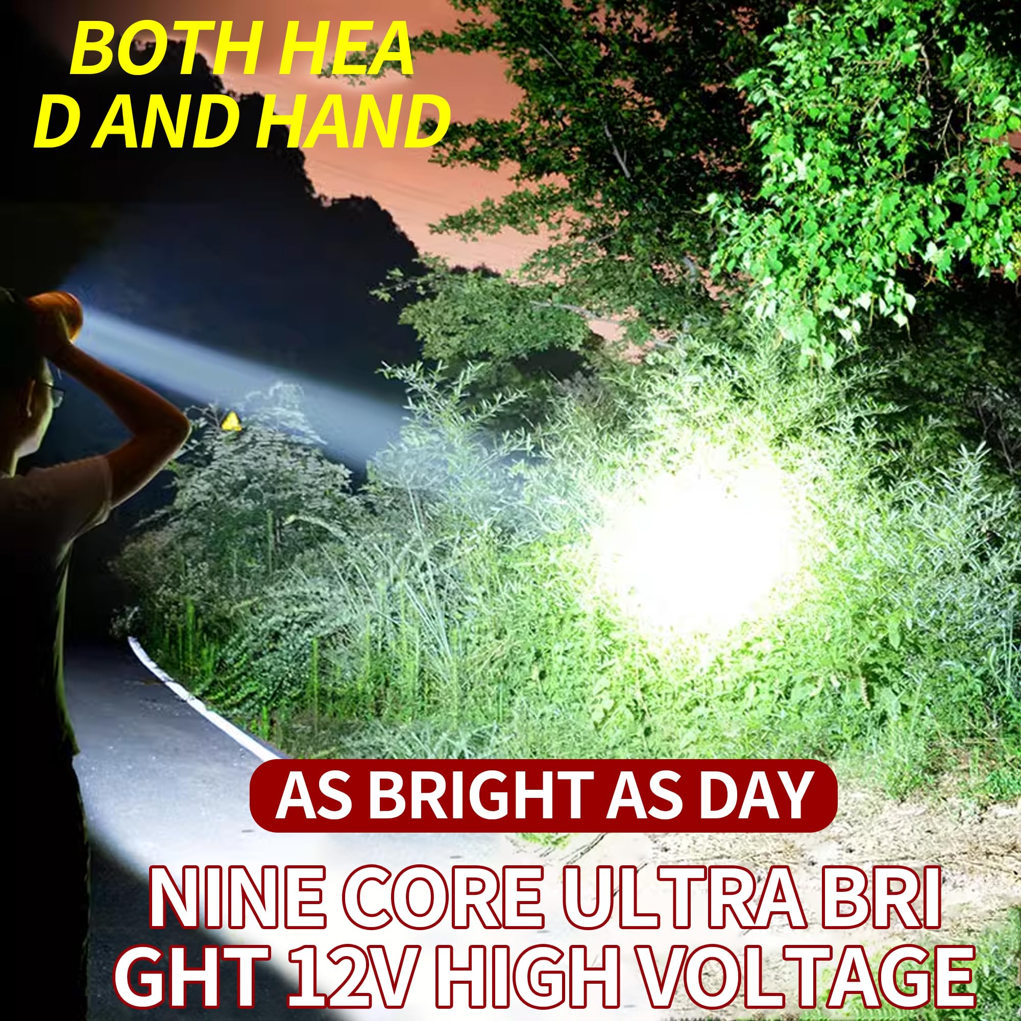 PINSAI High Power Coon Hunting Lights - LED Headlamp, Rechargeable, Waterproof, Model 7012, Golden, Ideal for Fishing & Camping