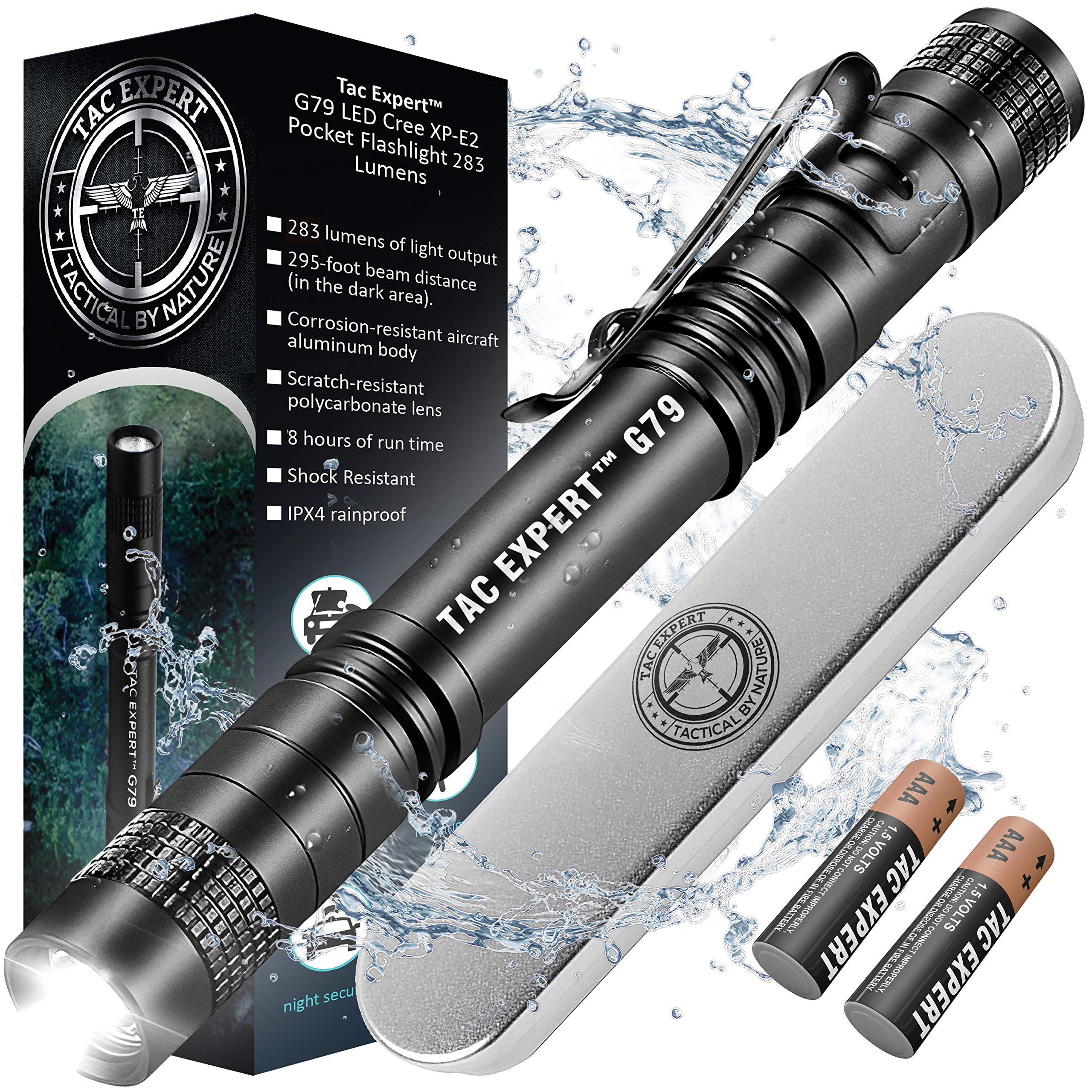 TAC-EXPERT-G79 LED Tactical Penlight Flashlight: Super Bright EDC 283-Lumen 295-ft CREE XP-E2 R4 | Pocket Shockproof Waterproof 