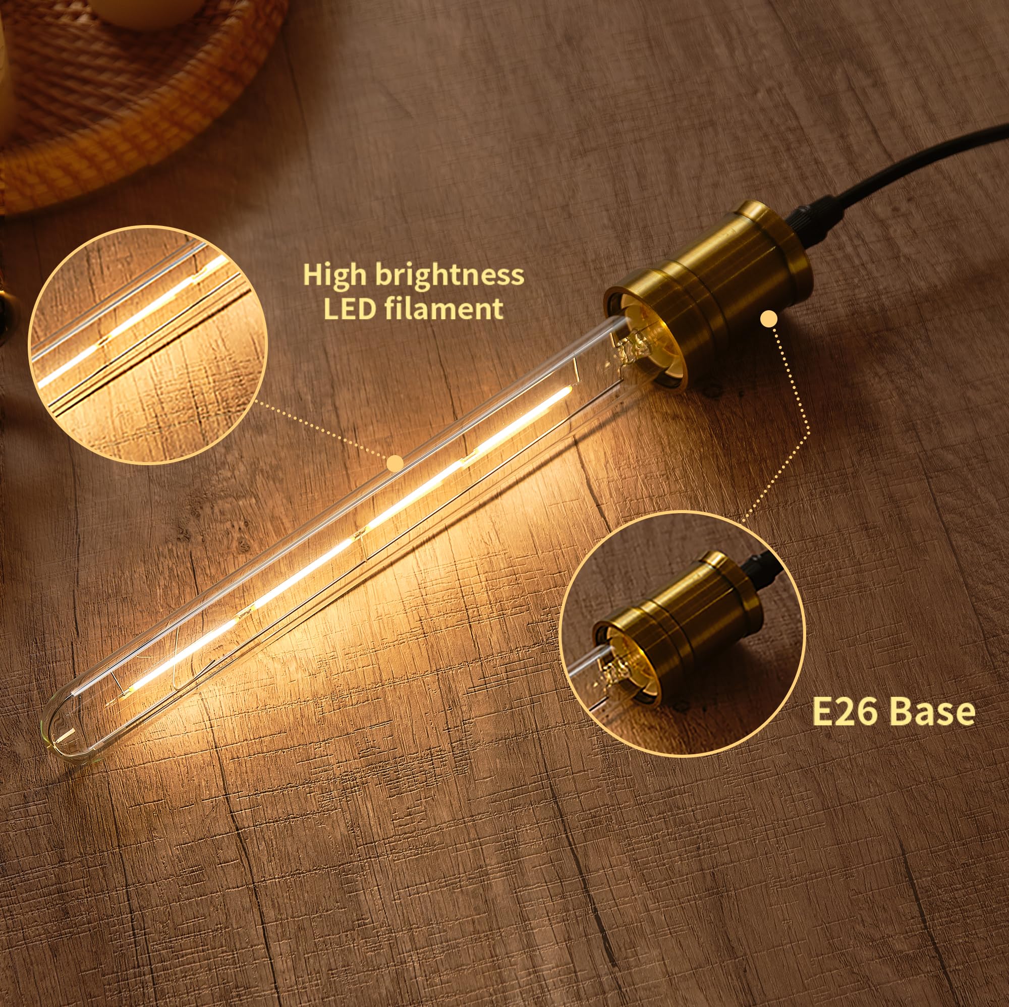 XININSUN T300 LED Bulb, 11.8 Inch Tubular, 100W Equivalent, Dimmable, Clear Glass, E26, 2700K, 4 Pack