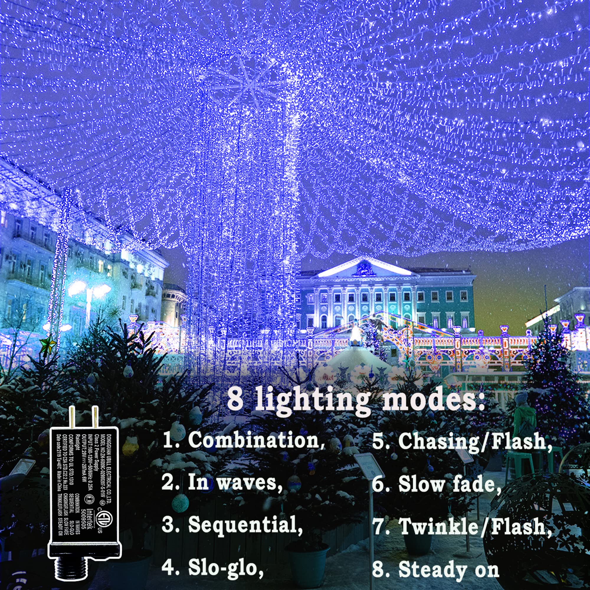 Knonew 500 Led Outdoor Christmas Lights, 197Ft Waterproof String Lights, Blue, 8 Modes, Model 68Kn-168Lig-Niu