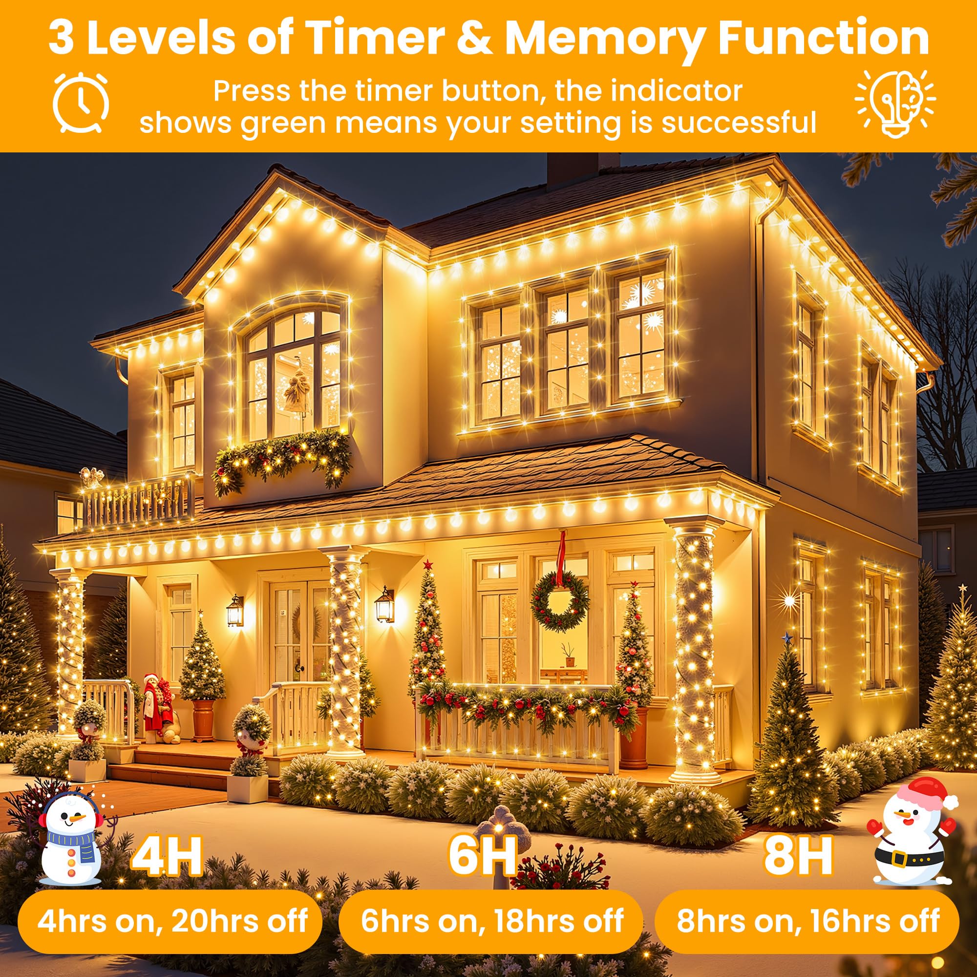 Larkvue 394FT LED String Lights - Waterproof, Dimmable, 8 Modes, Warm White, Model JT-EL/FC, with Remote & Timer Function