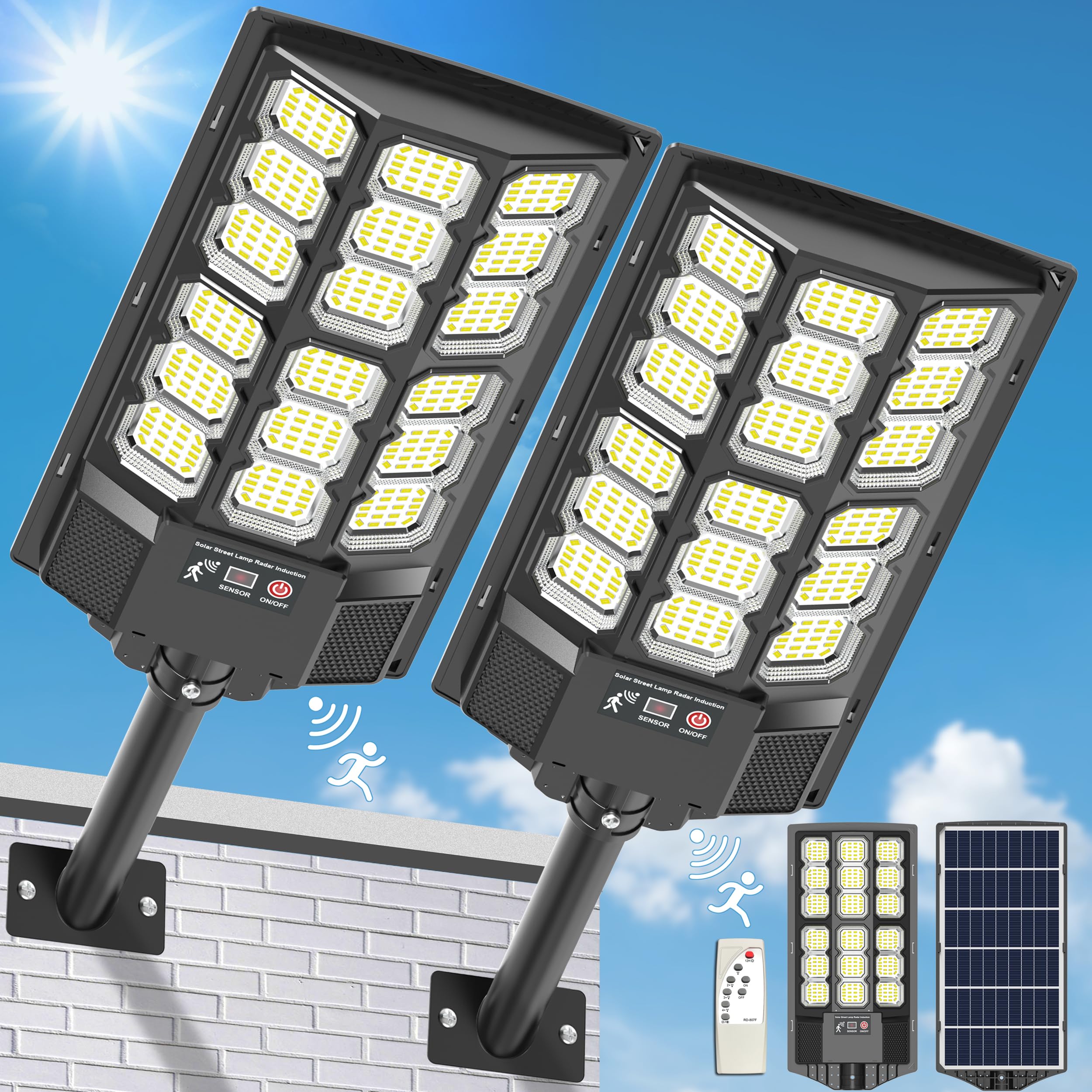 Mutois Solar Lights Outdoor, IP66 Waterproof Dusk to Dawn Bright Solar Street Lights, Flood Lights with Motion Sensor and Remote