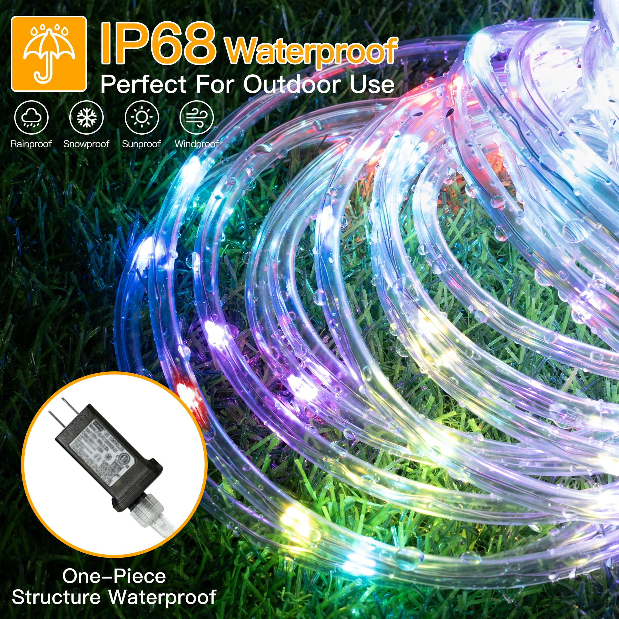 Ollny 99FT RGB Color Changing Rope Lights - 300 LED Waterproof String Lights with Remote for Outdoor/Indoor Party Decorations