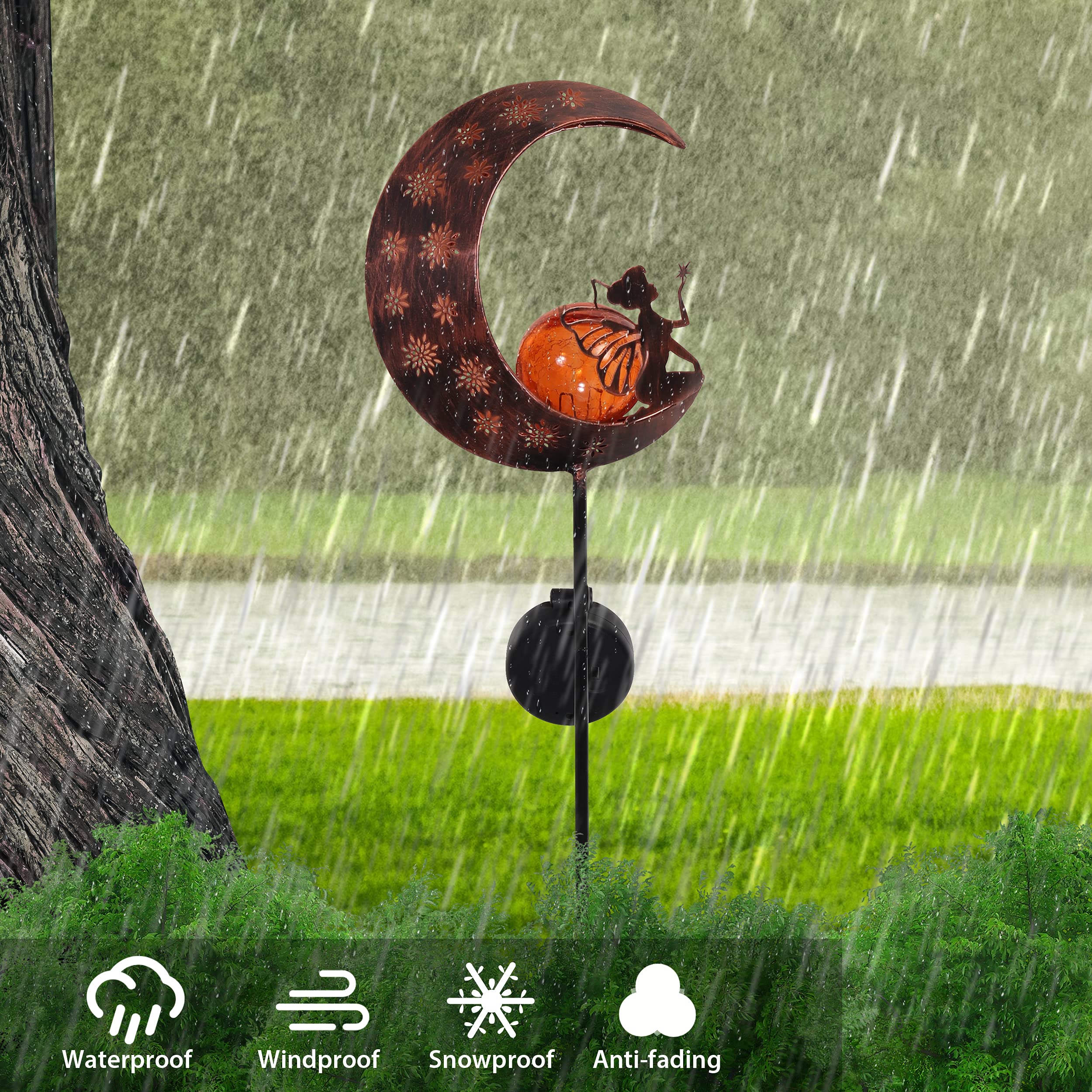 Teresa'S Collections 39'' Solar Metal Fairy Garden Decor - Copper Gold Yard Stake For Outdoor Gifts