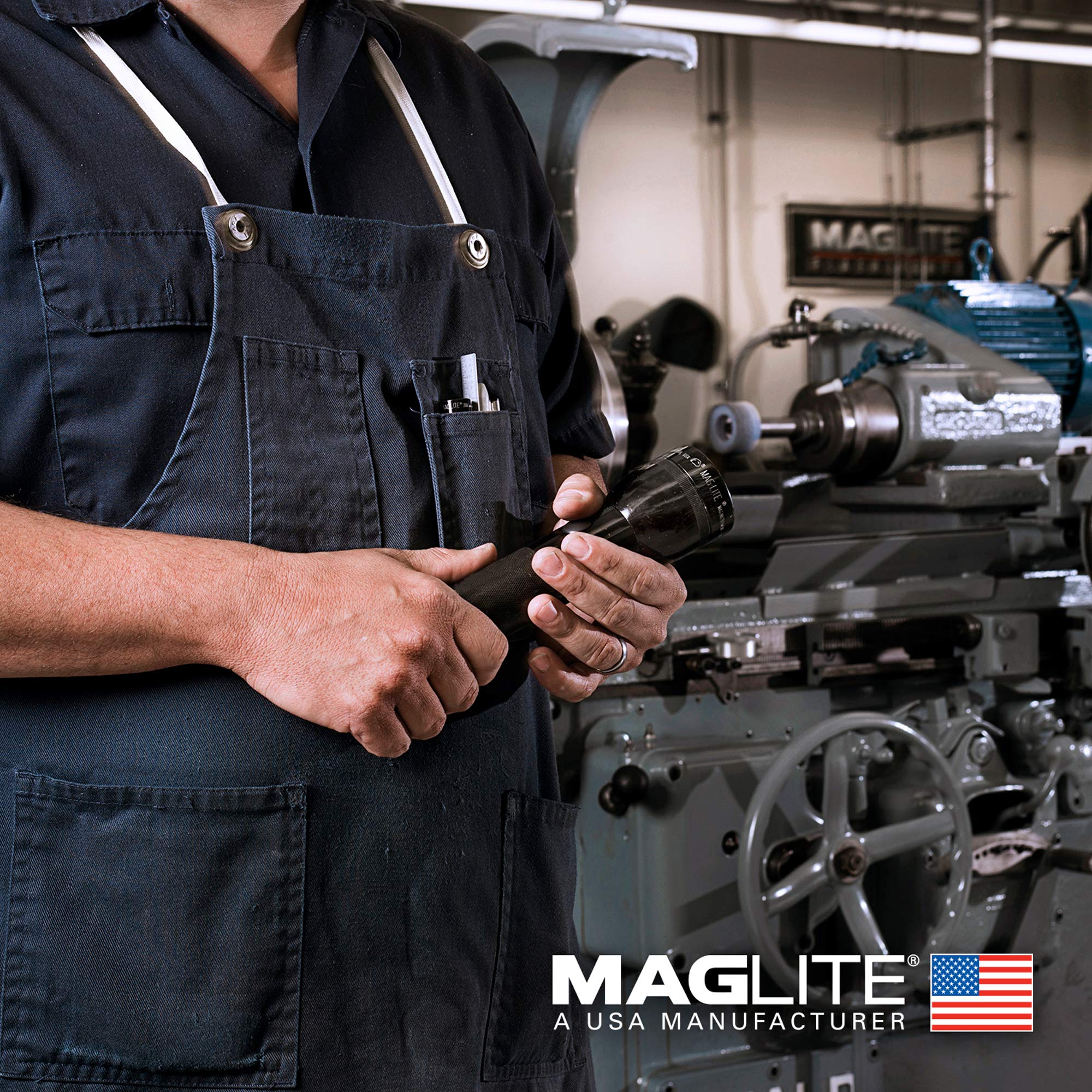 MagLite Heavy-Duty 3-Cell D Flashlight, Blue - Model S3D115, Rubber Material, Display Box