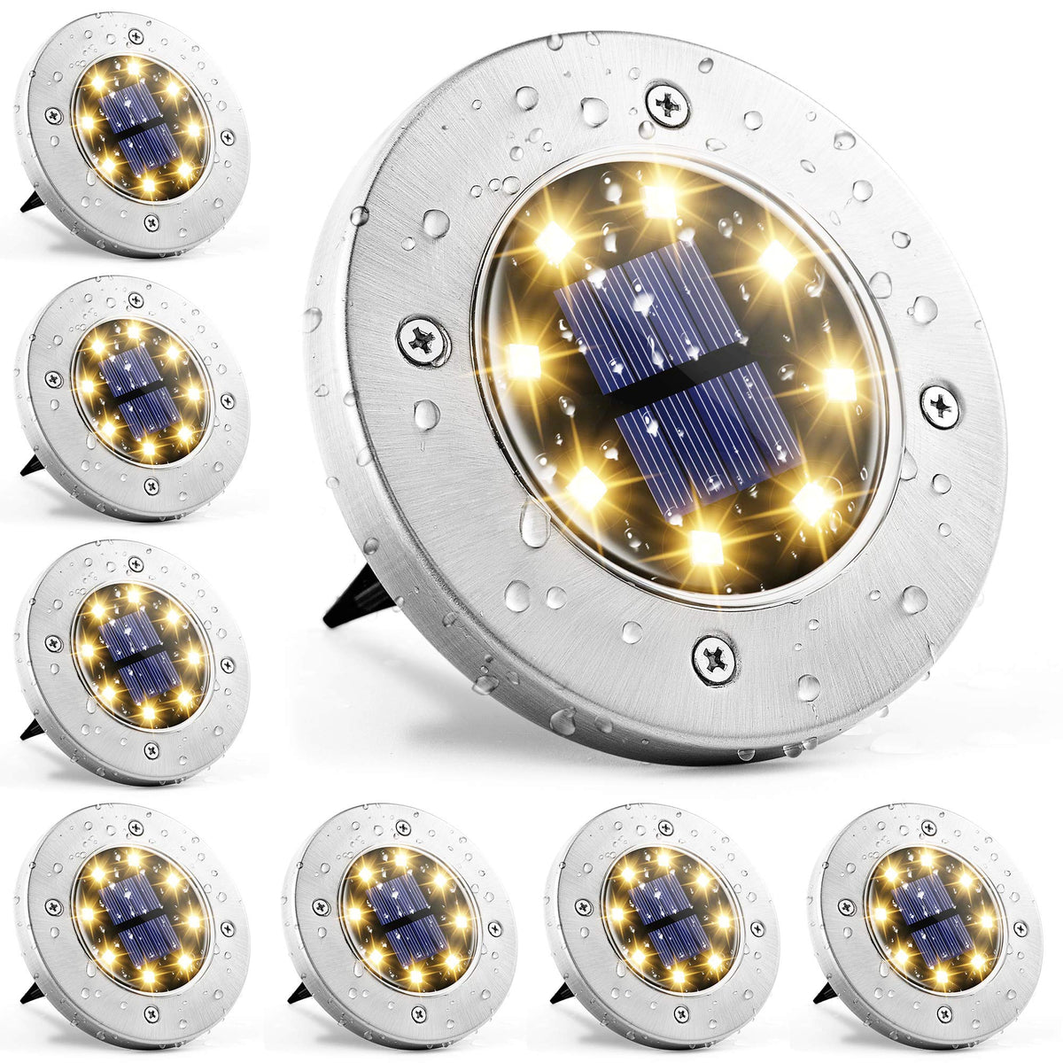 Solpex Solar Ground Lights, 8 Led Solar Powered Disk Lights Outdoor Waterproof Landscape Lawn Lighting For Garden Yard Deck Walk