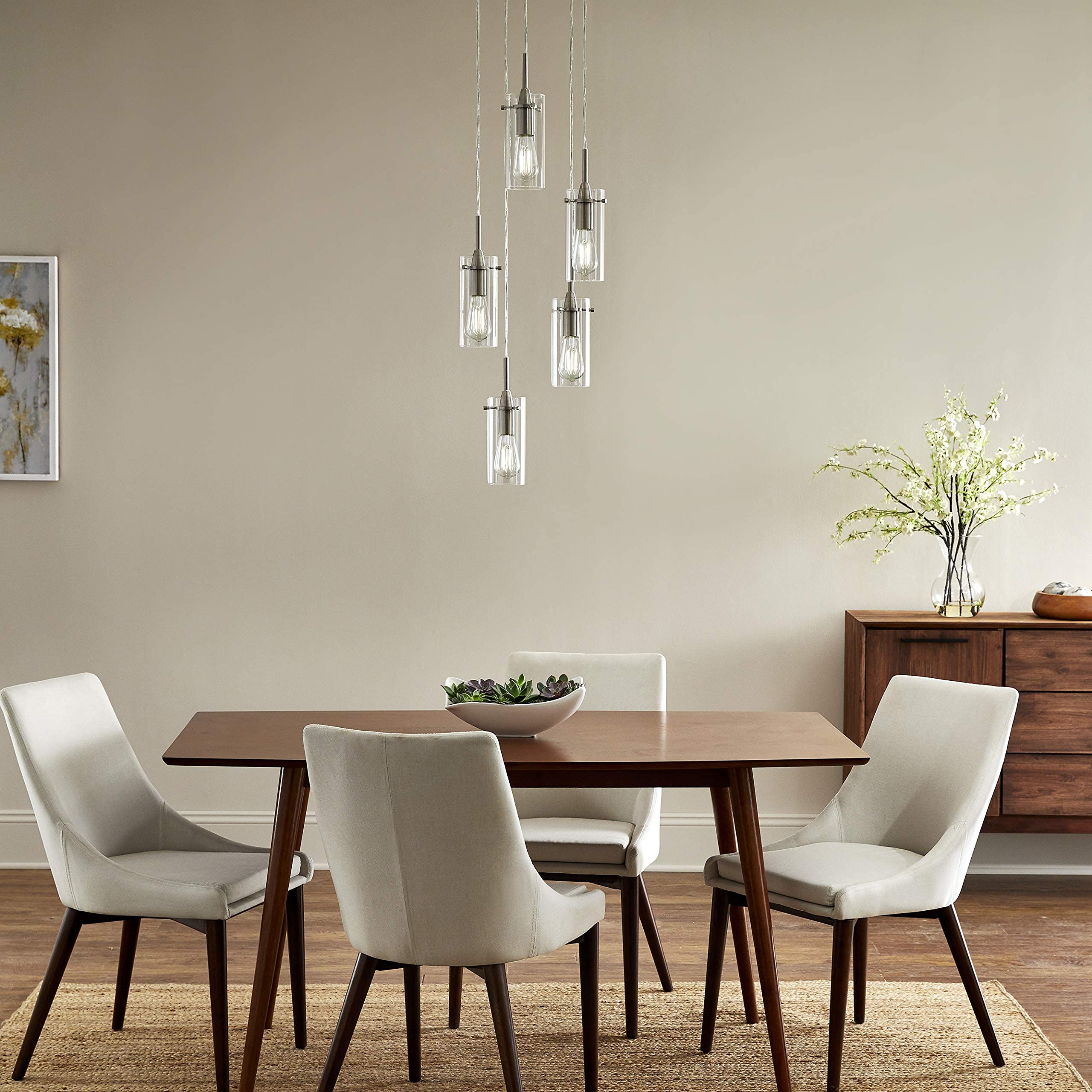 Linea di Liara 5-Light Brushed Nickel Cluster Pendant Chandelier - Modern Stairwell Lighting for High Ceilings & Entryways