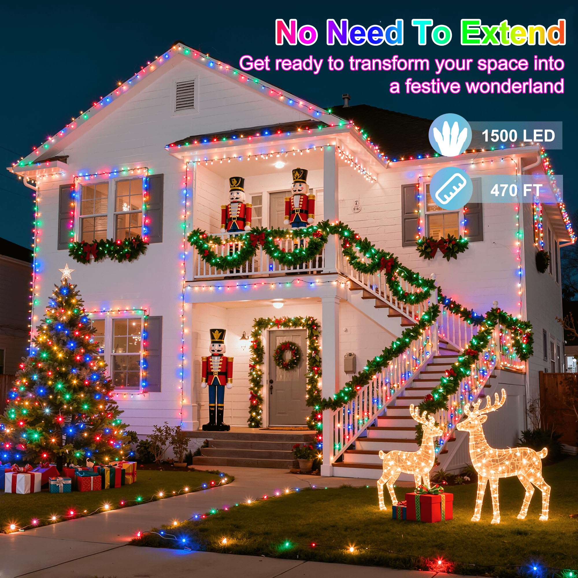 1500Led Christmas Lights Outdoor Use  470Ft 12 Modes Multicolor Led String Lights With Timer Dimmable  Waterproof Christmas Lights For Tree Wedding Xmas Patio Balcony Garden Decor Multicolor