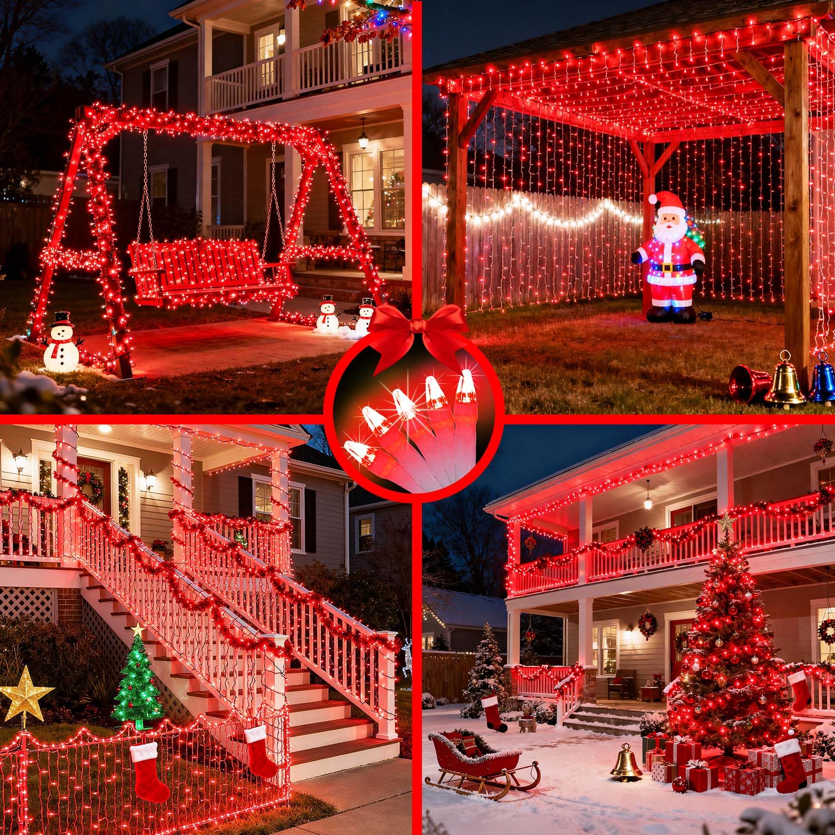 340 Led 90Ft Christmas String Lights Outdoor  12 Pro Modes And Timer Memory & Brightness  Plug In Outdoor Waterproof Clear Wire Twinkle Light For For Xmas Yard Tree Wedding Party Decor (Red)