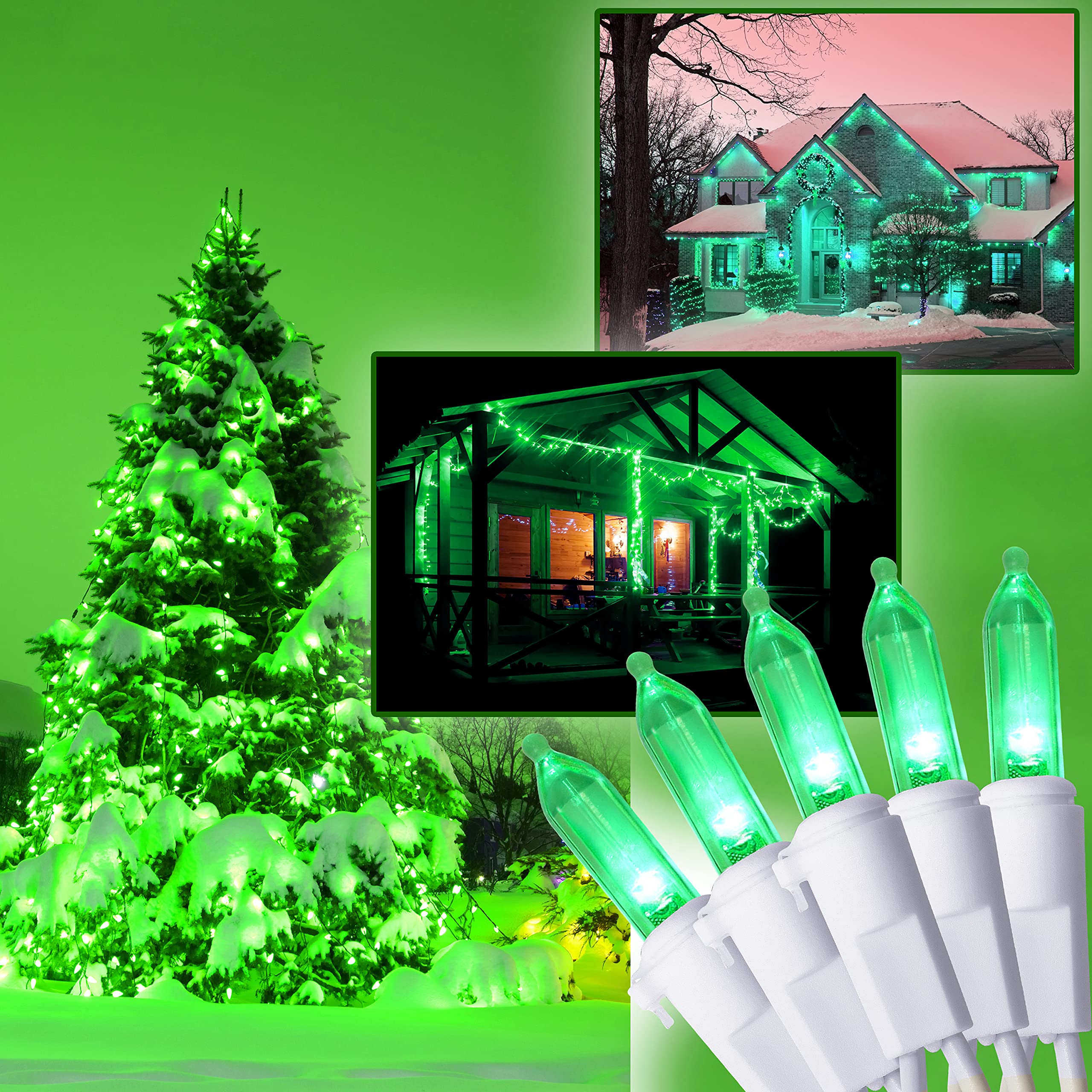 Holiday Essence - 100 Led Green Christmas Lights Set 26.9 Ft White Wire Indoor & Outdoor Holiday D?Or For Christmas Tree St. Pat