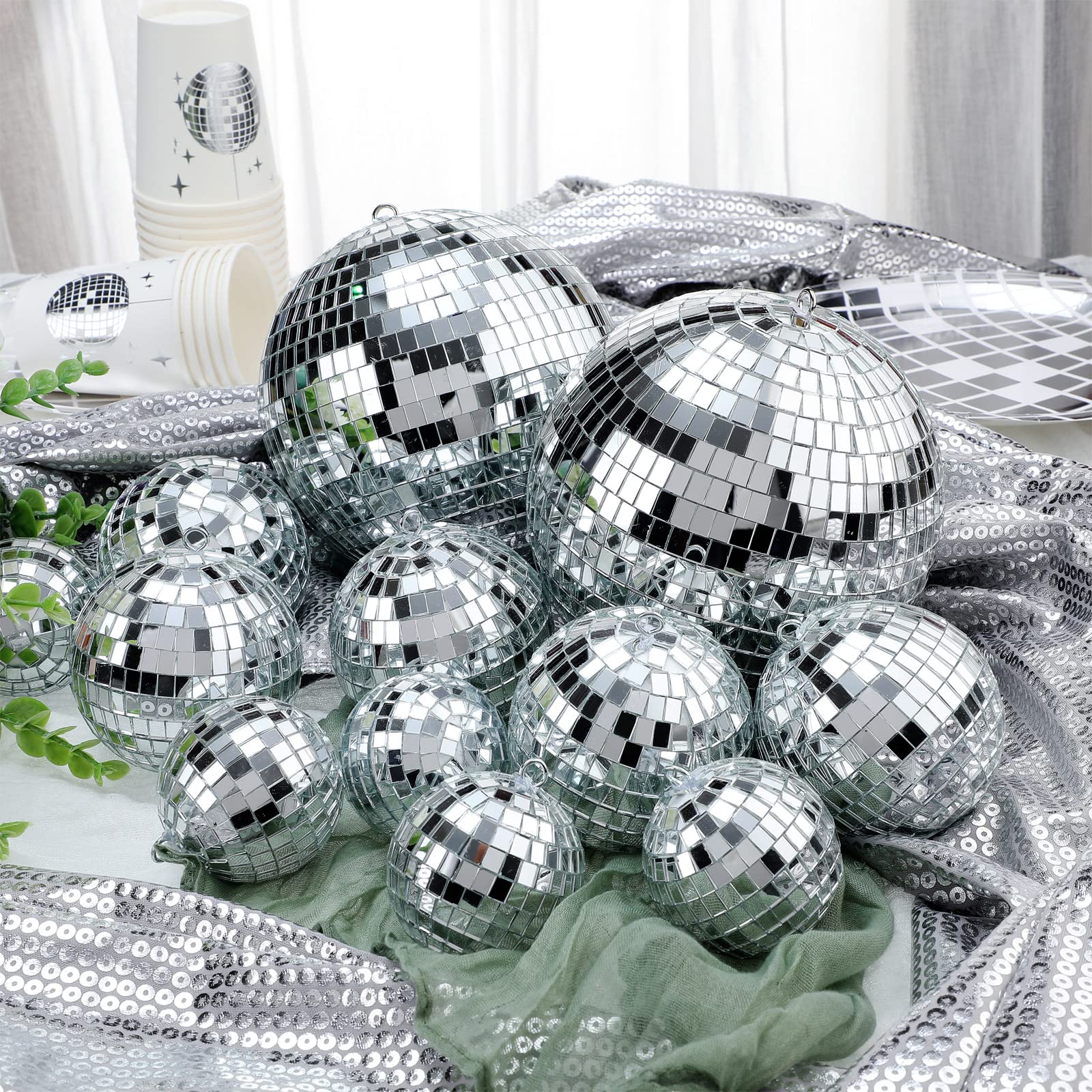 Willbond 17 Pack Disco Balls Set, 6 Inch, 3 Inch, 2 Inch Silver Mirror Balls, Retro Disco Decorations For Party, Wedding, Music