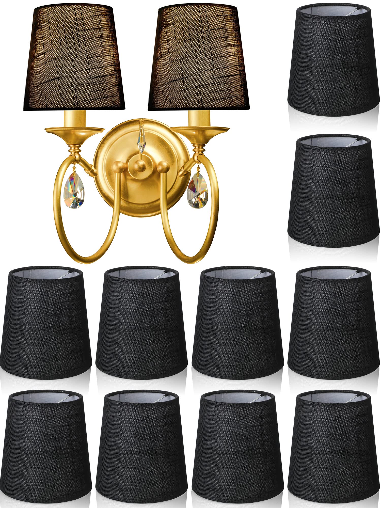 Set of 10 Small Lamp Shade Chandelier Lamp Shades, 4 x 5 x 5 Inch Linen Barrel Fabric Lampshade for Table Chandelier(Black)