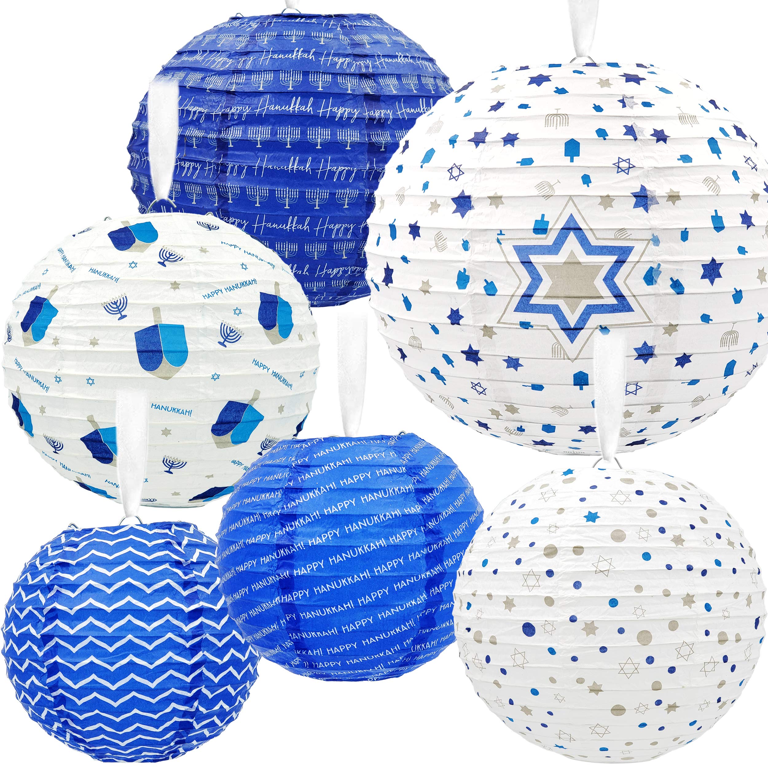 The Dreidel Company Hanukkah 2-Pack Hanging Ball Lanterns Ornaments 6 Piece - Hanukkah Decorations
