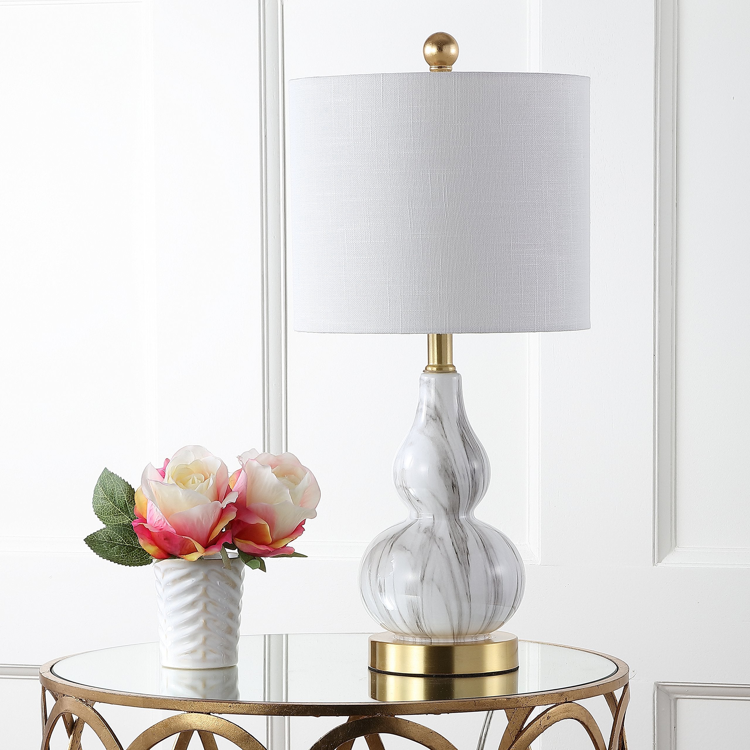 JONATHAN Y Anya Mini Glass LED Table Lamp, 20.5in, Black/White, Model JYL1028D, Transitional Midcentury Modern Design