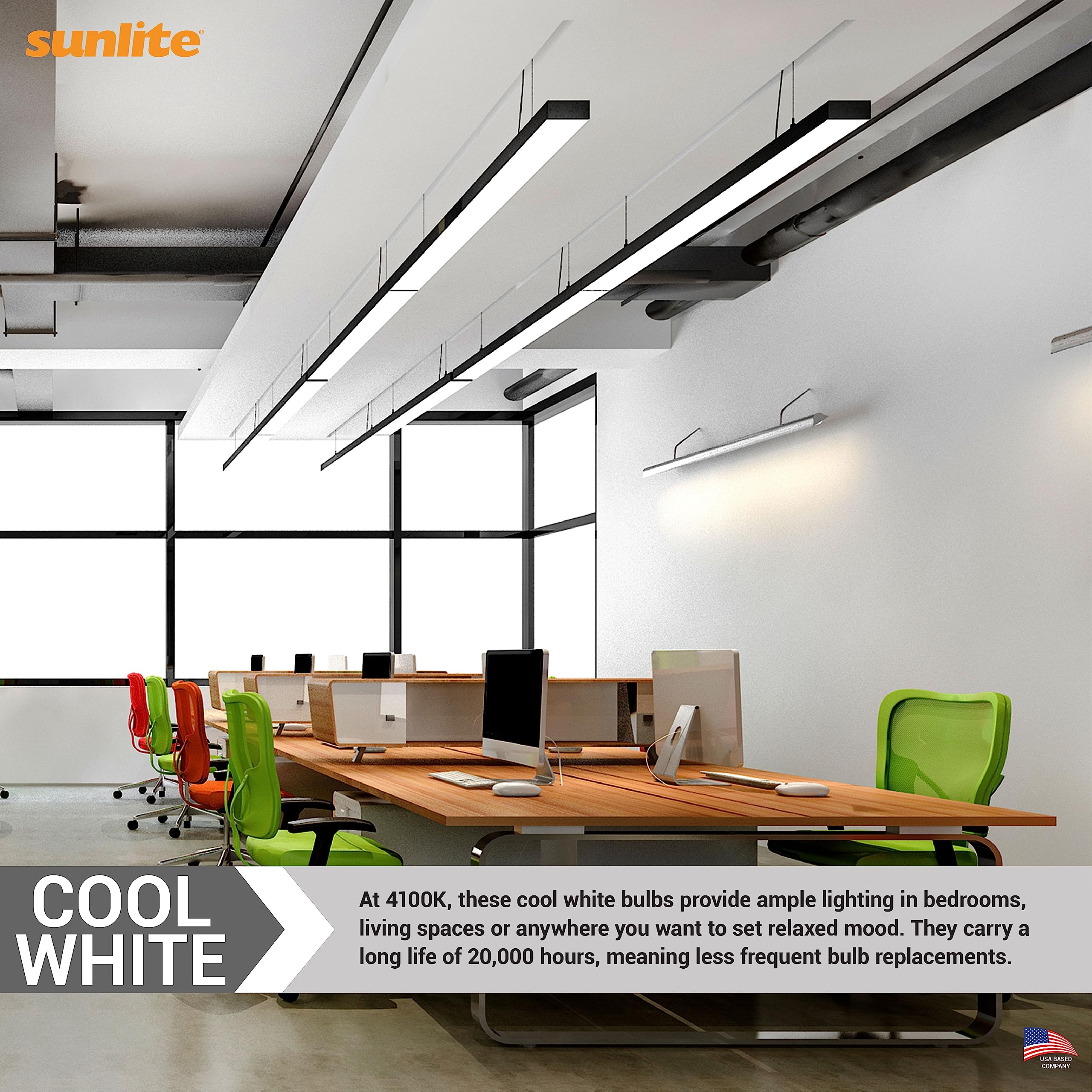 Sunlite F24T5/841/HO T5 Linear Fluorescent Lamp, 24W, 1800 Lumens, 4100K Cool White, Mini G5 Bi-Pin