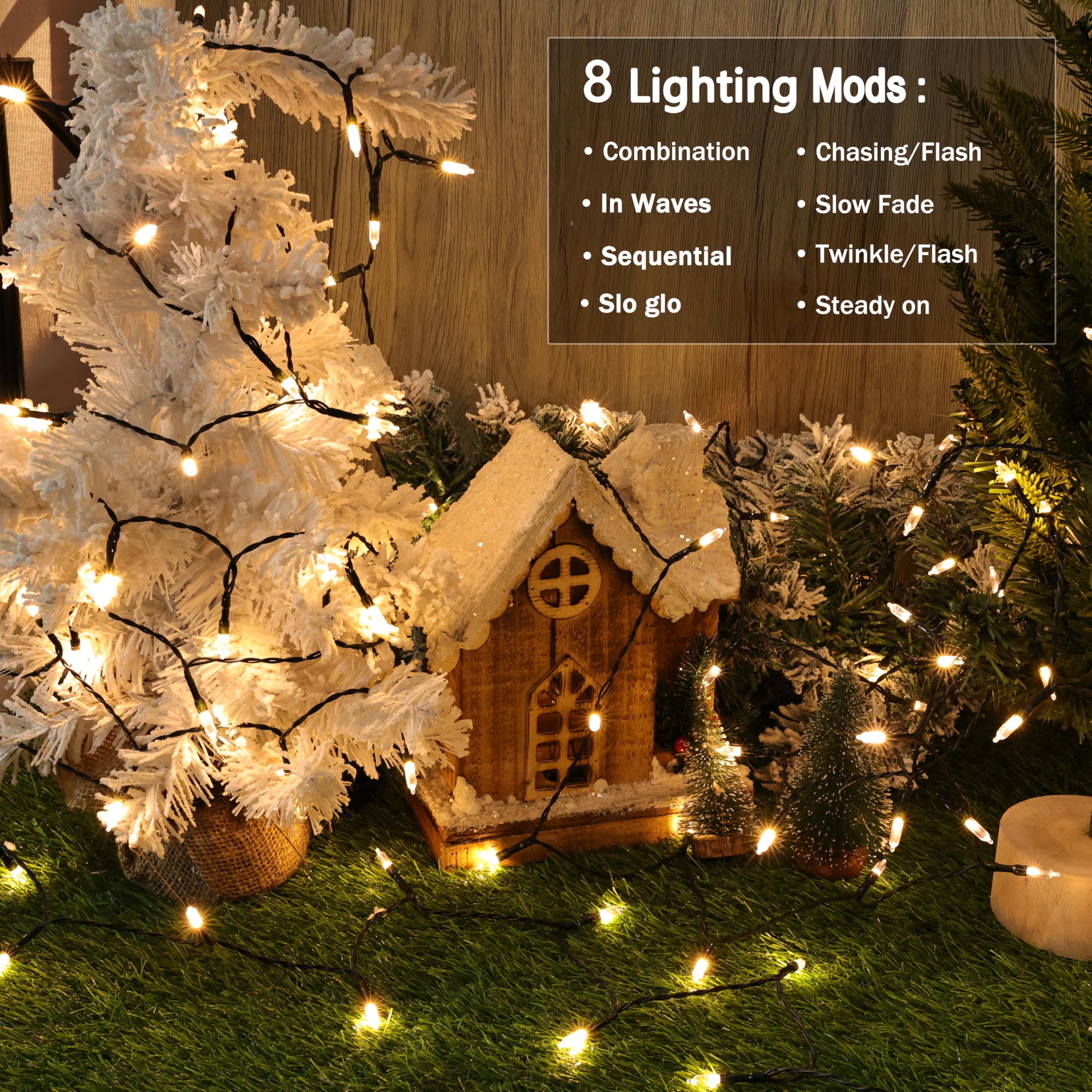 Lomotech Battery Operated Christmas Lights - 4 Pack Total 66Ft 200Leds Mini String Lights 8 Modes Waterproof With Timer For Home  Garden  Party  Holiday  Tree Decoration (Green Wire  Warm White)