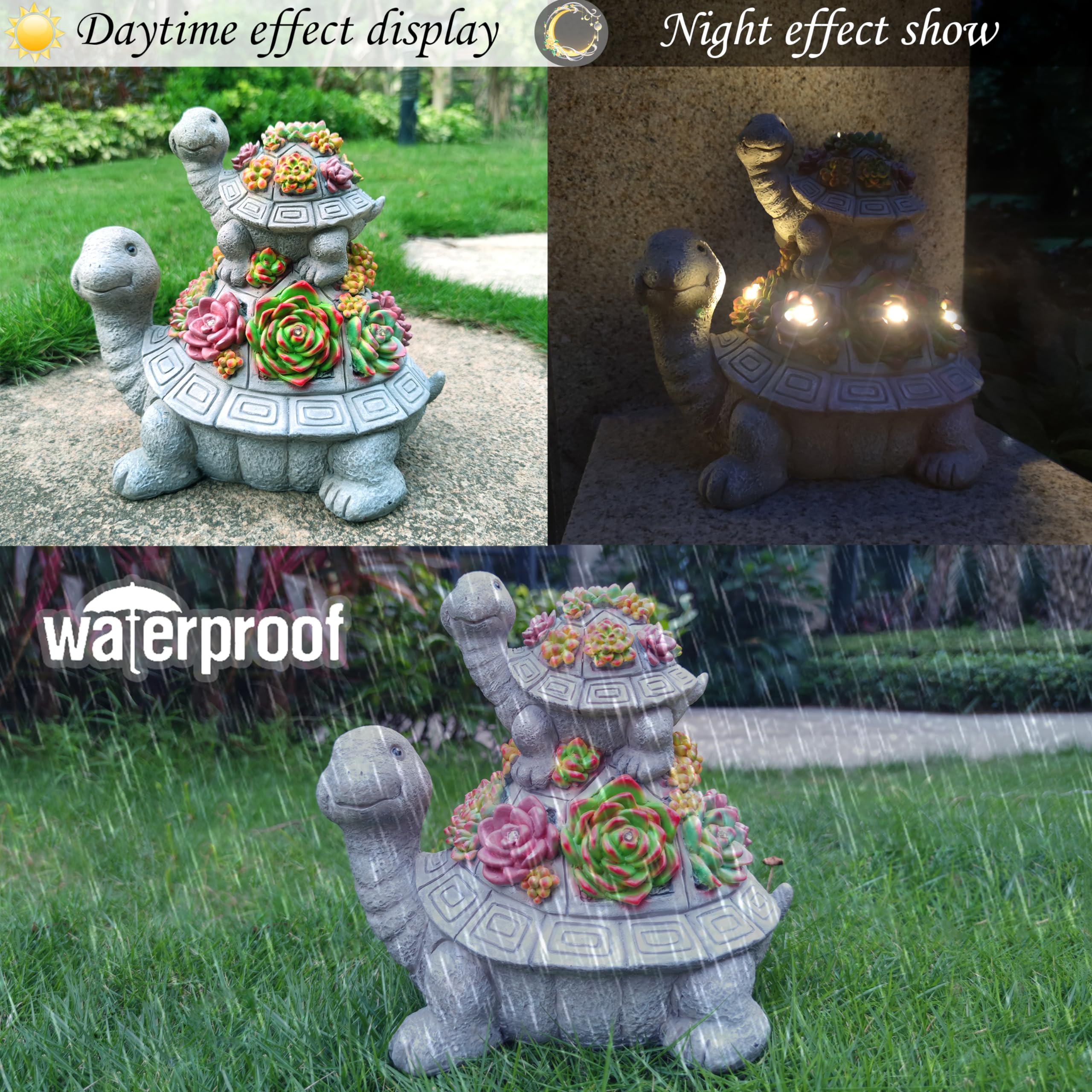 VIOYOUNS Large Solar Turtle Garden Statue with Succulent & 6 LED Lights, Outdoor Decor for Lawn & Yard