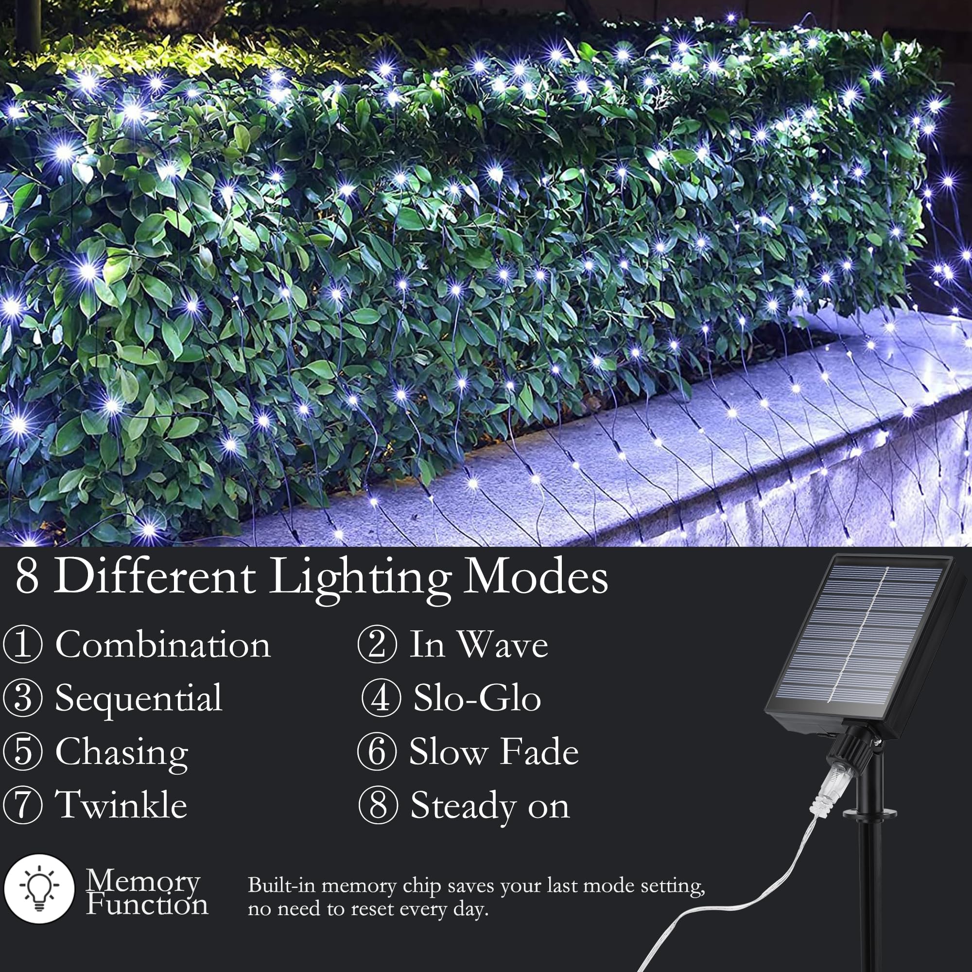 Ibaycon Solar Christmas Net Lights, 5Ft 5Ft Mesh With 8 Modes, Waterproof Bush Lights For Xmas Trees, Party, Garden, Wedding, Ou