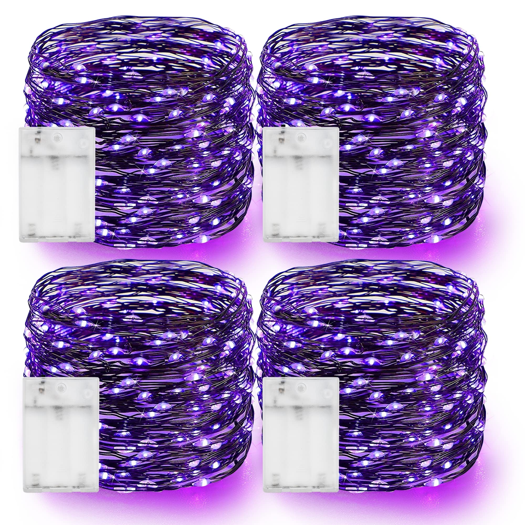 Dazzle Bright Purple Fairy String Lights, 4 Pack Total 80FT 240LED Copper Wire Battery Operated Waterproof Lights, Halloween Dec