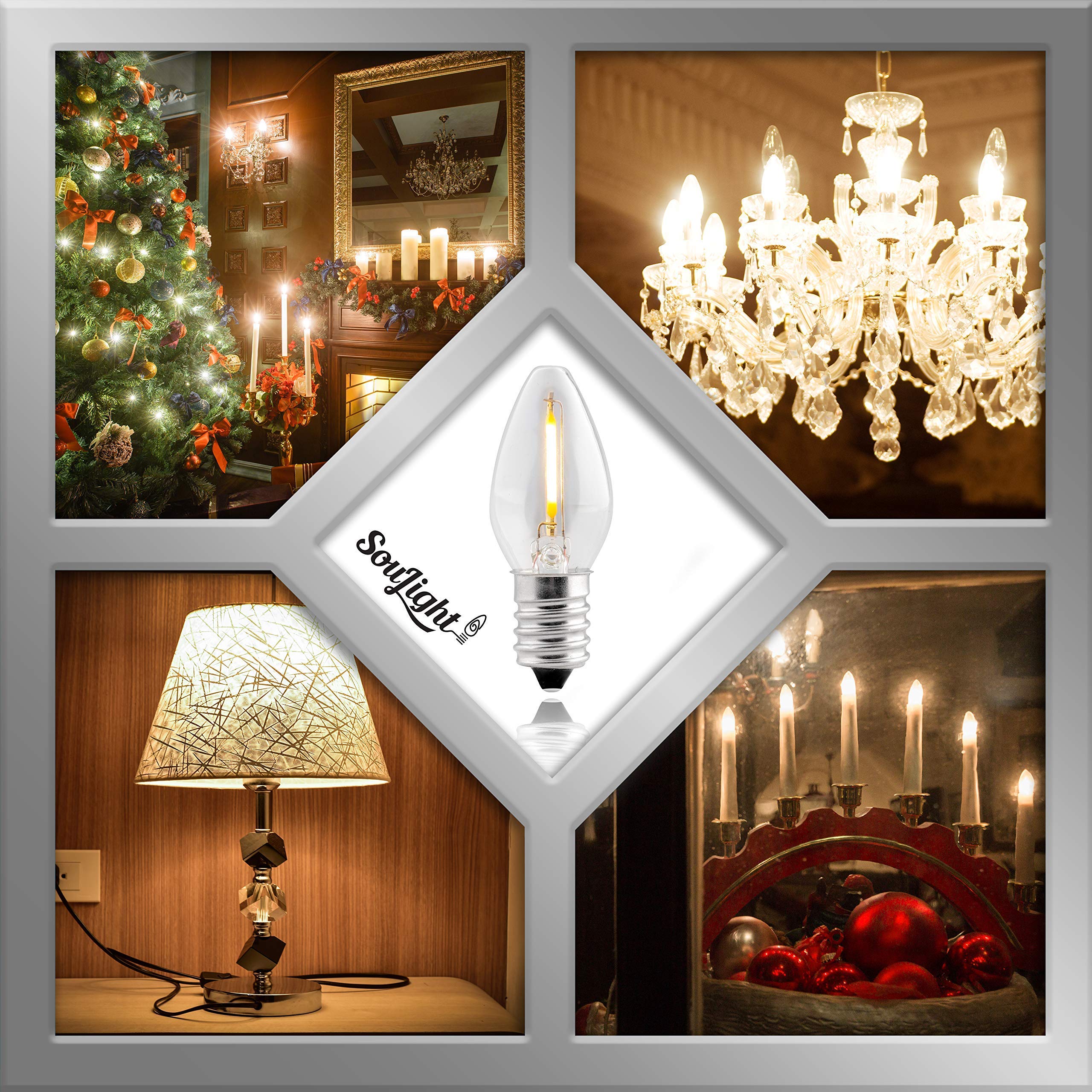 SouLight C7 E12 LED Night Light Bulbs, Warm White 2700K, 1W Equivalent, 4 Pack, Soft Warm White, Candelabra Replacement Bulbs