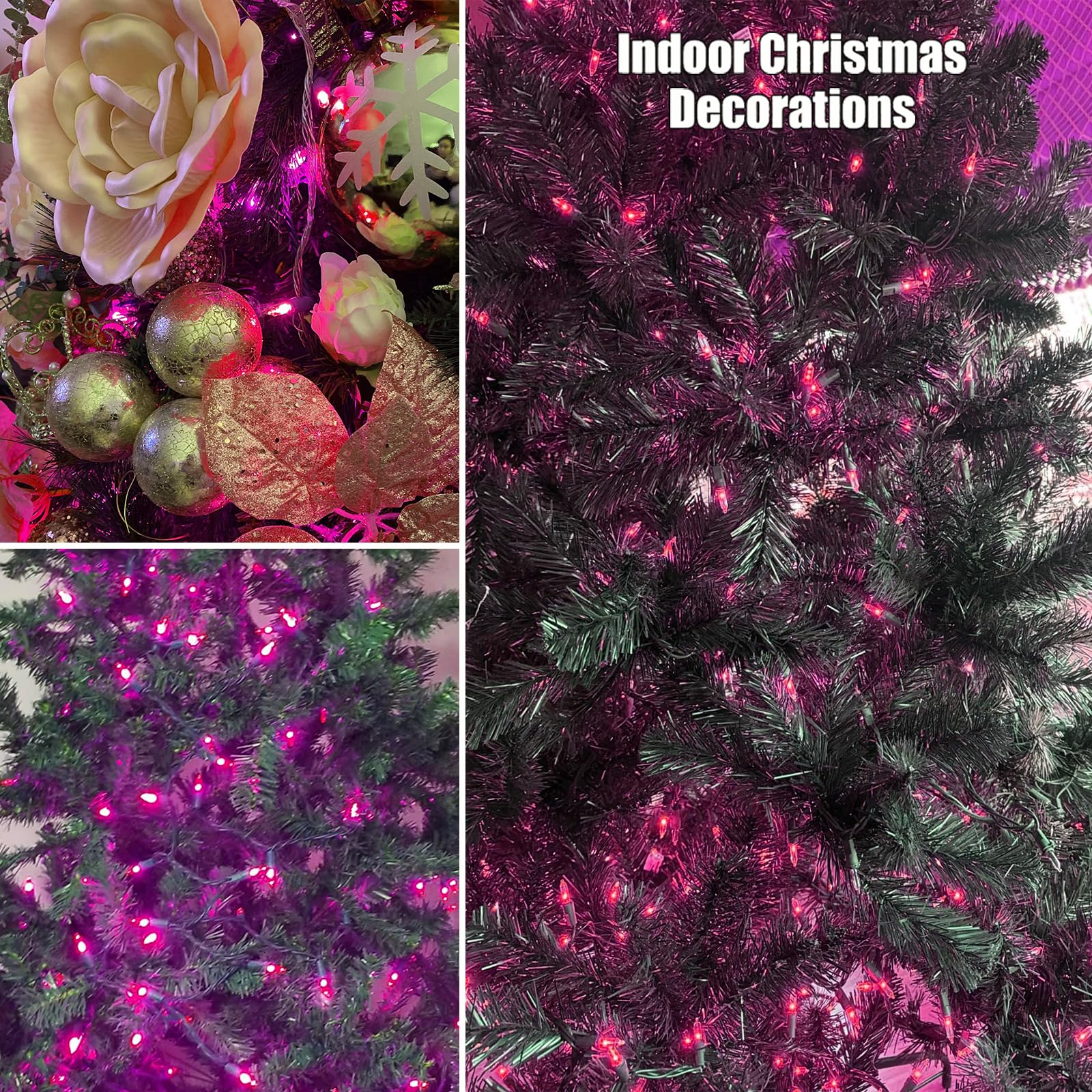 Hishiny Christmas Lights 100 Count Pink Christmas Tree String Lights With Green Wire For Outdoor Indoor Christmas Decorations Wedding Decorations Valentines Day Decor Ul Certified (21Feet)