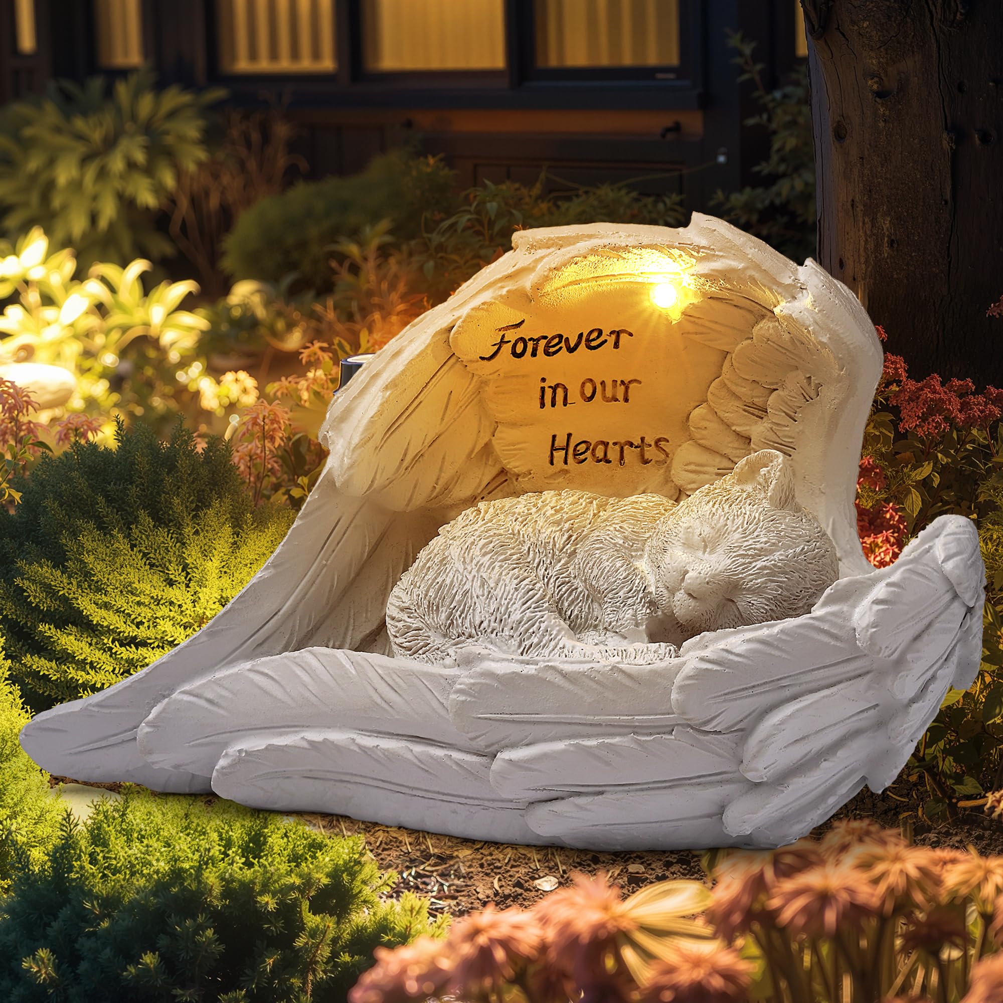 Zhiyo-Gd Pet Cat Solar Garden Memorial Statue - Outdoor Resin Angel Kitty With Solar Light  Guardian Angel Kitten Memorial Gift For Patio  Lawn  Yard  Or Garden Christmas Decor