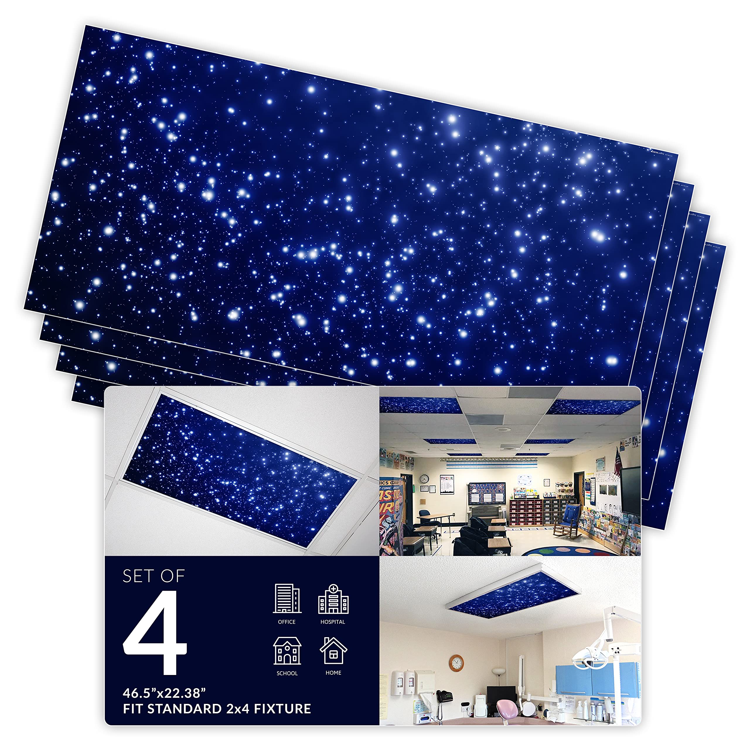 OCTO LIGHTS Fluorescent Light Cover enhanced Backlit Film 2x4 4pk Starry Night Model 001