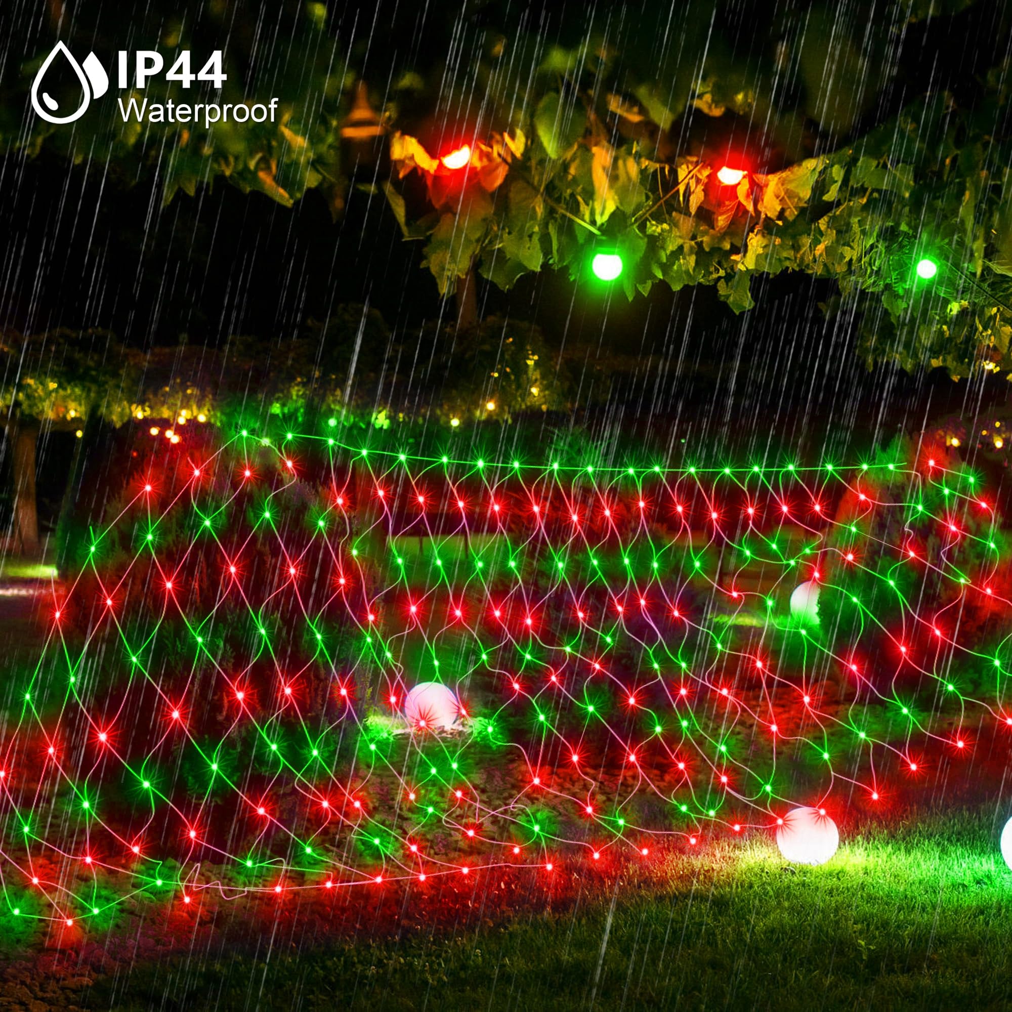 198 Led 9.8 Ft*6.6 Ft Net Lights Plug In  8 Lighting Modes Mesh Light Connectable  Waterproof Christmas Net Lights Outdoor For Bushes  Wedding  Holiday  Garden  Xmas Tree Decorations(Red And Green)