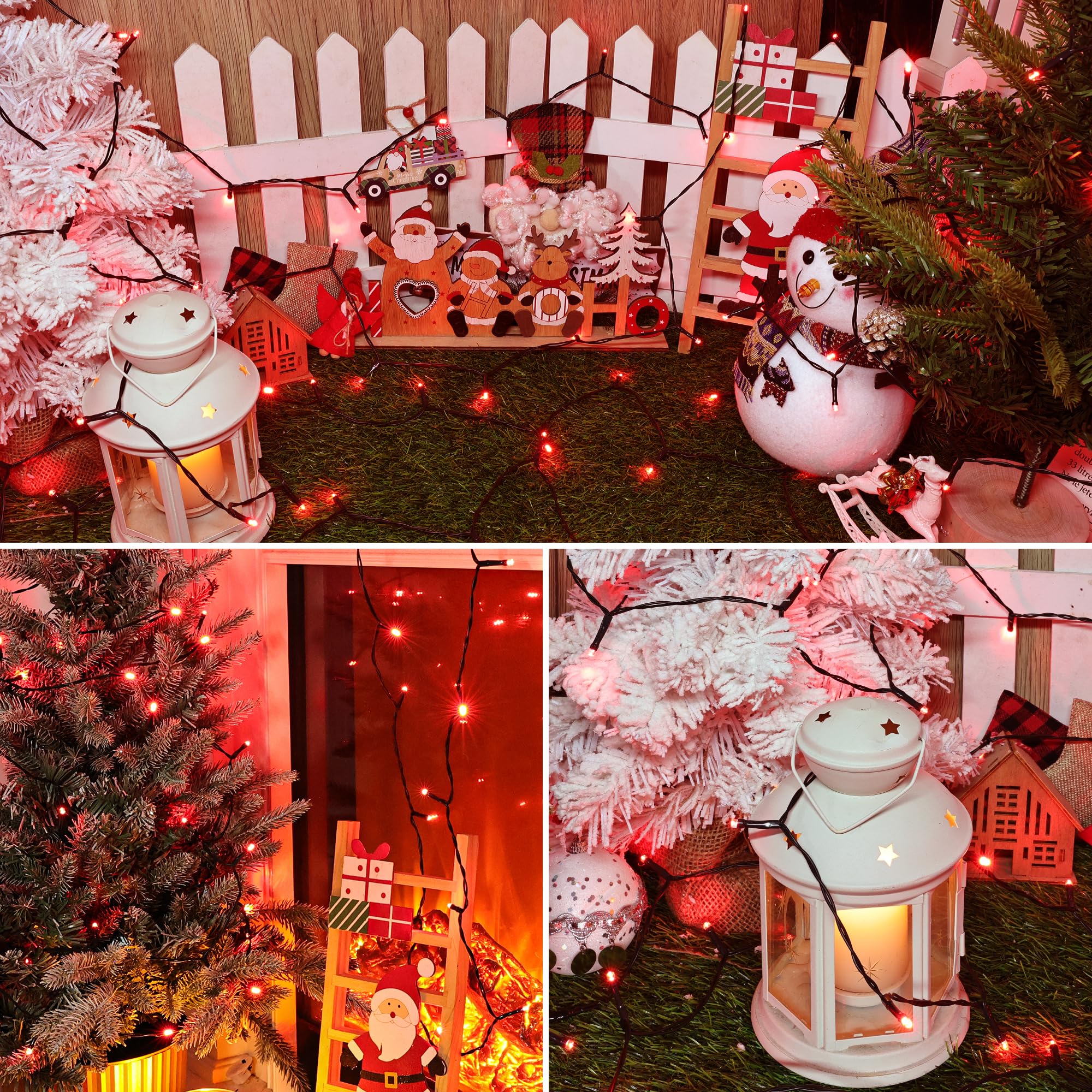 Lomotech Battery Operated Christmas Lights - 4 Pack Total 66Ft 200Leds String Lights 8 Modes Waterproof With Timer For Home  Garden  Party  Holiday  Tree Decoration (Green Wire  Red)