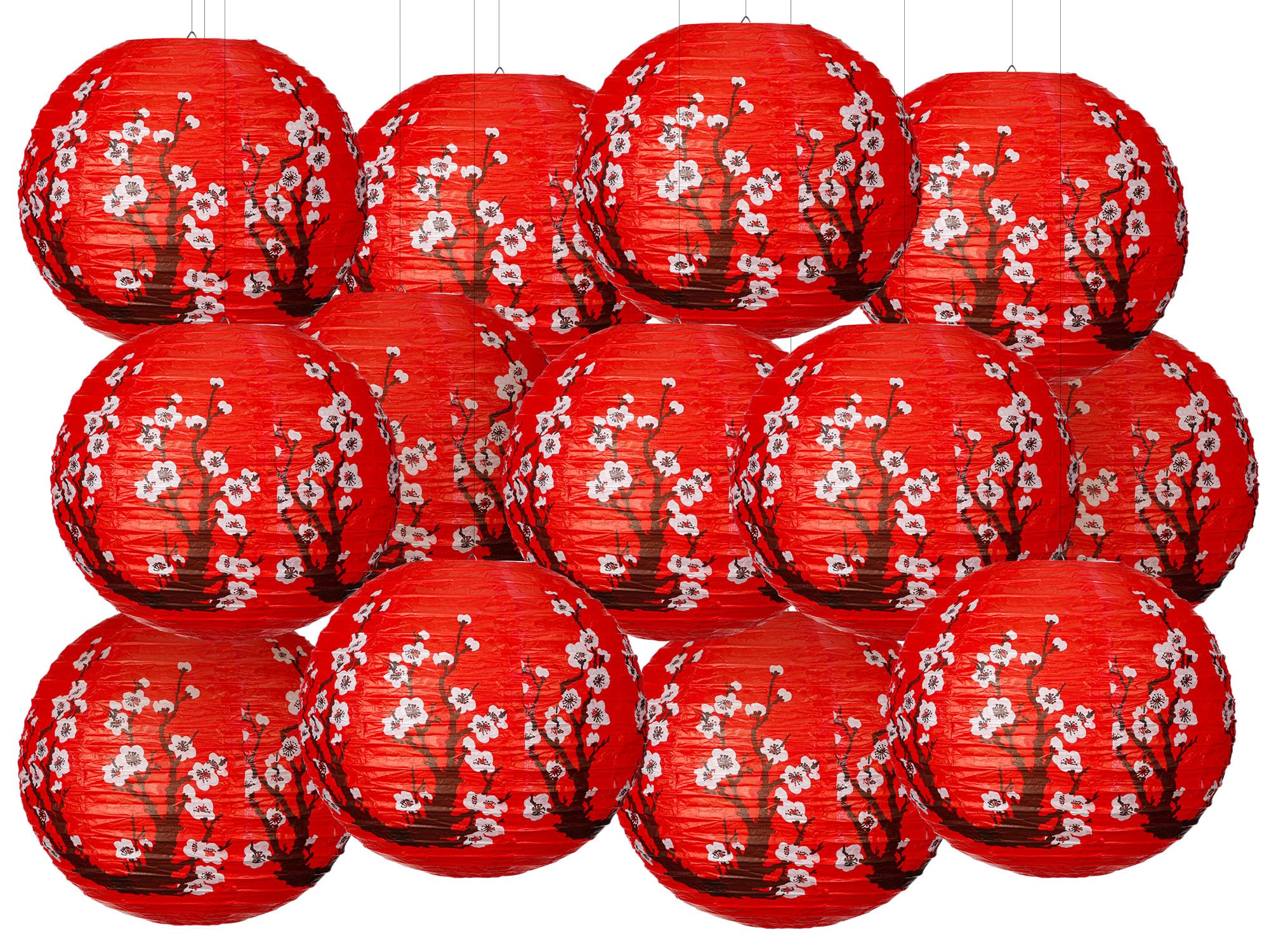 13 Pcs 12 Inches Large Chinese Japanese Paper Lantern Hibachi Party Decorations Red Cherry Blossom Decorative Hanging Lantern fo