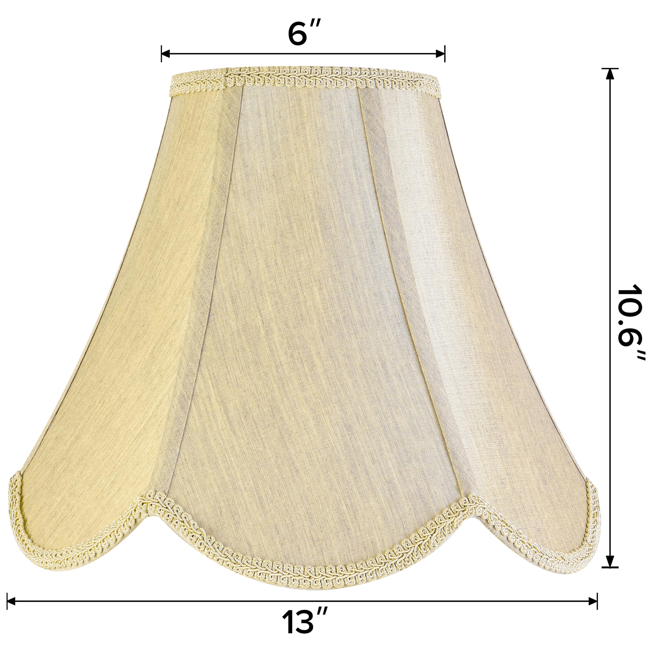 Go&So Gold Lamp Shade Medium Bell Lamp Shades -Edge Petal Braid Design Scalloped Lamp Shade -6''Top X 13''Bottom X 10.6''Vertica