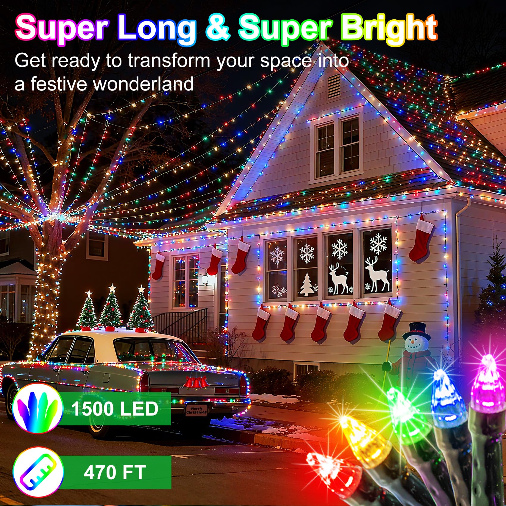 1500 Led 470Ft Christmas String Lights Outdoor  12 Modes And Timer Memory Dimmable  Plug In Waterproof Dark Green Wire Twinkle Fairy Light For For Xmas Yard Tree Wedding Party Decor (Multicolor)