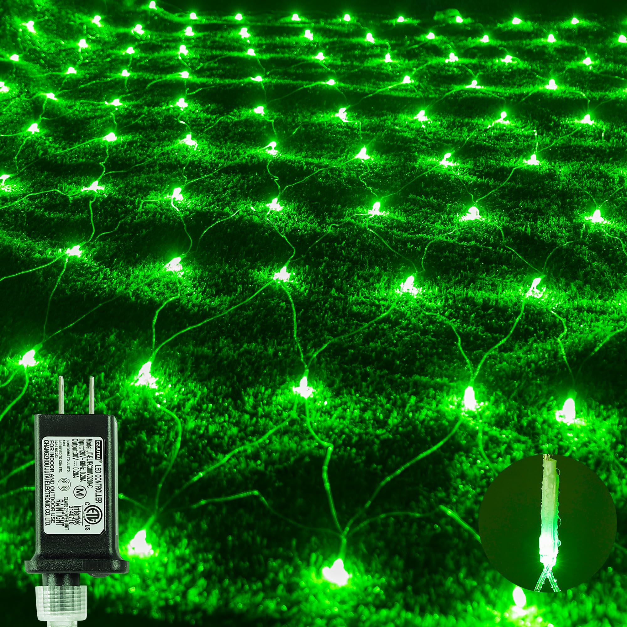 oopswow 9.8ft x 6.6ft 192 LED Christmas Net Lights 8 Modes 30V Low Voltage Mesh Fairy String Lights for Christmas Trees  Bushes  Wedding  Garden  Outdoor Decorations (Green)  QX-U-O-N-192-1-G-C