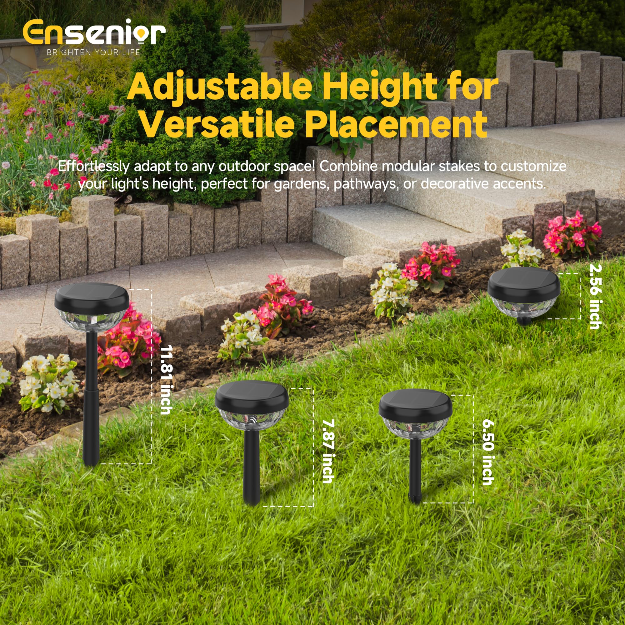 Ensenior Color Changing Solar Lights Outdoor, Auto ON/Off 3000K White Light & RGB LED Solar Garden Lights for Pathway, Yard, Pat