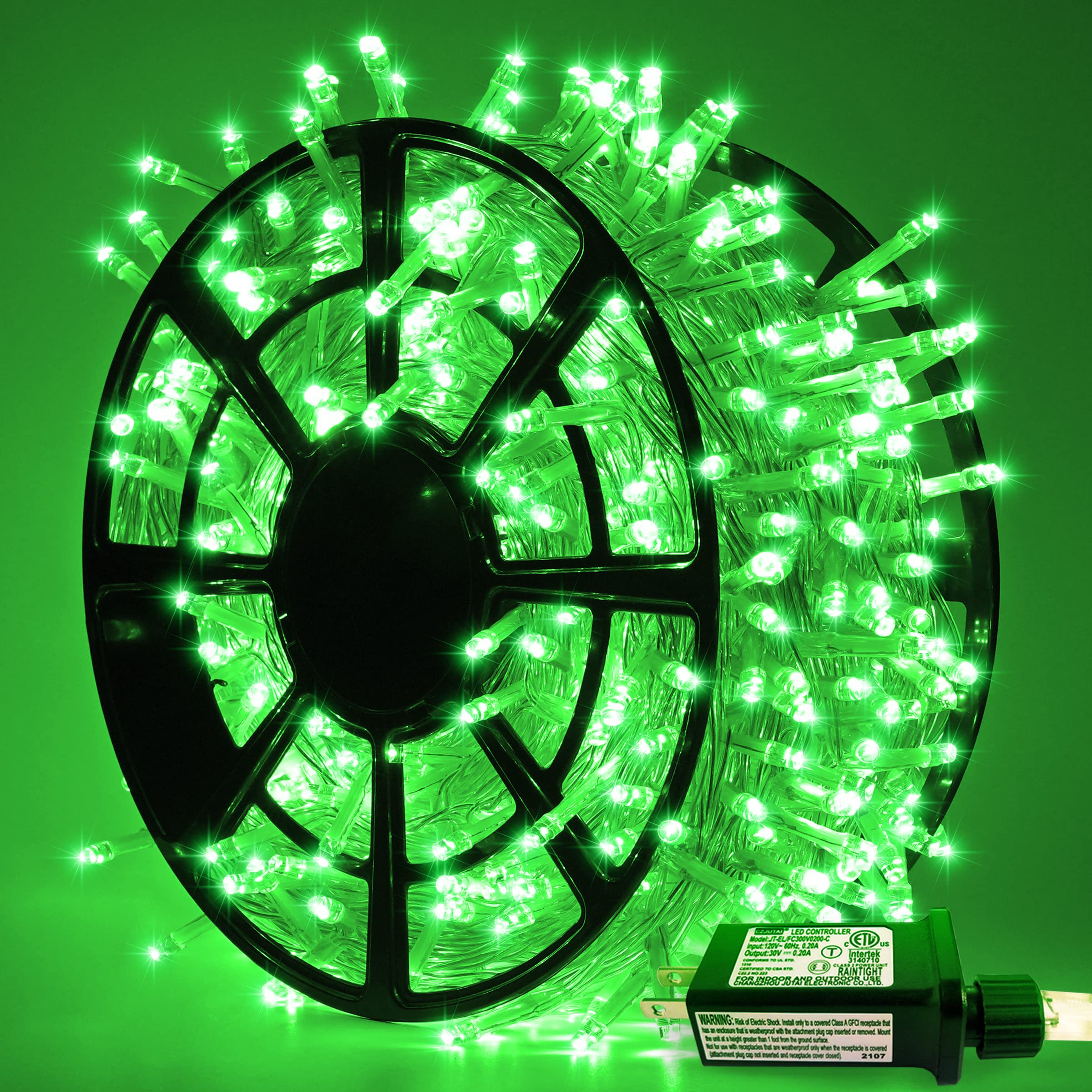 JMEXSUSS 500 LED Green String Lights, 163 FT Clear Wire, 8 Modes, Outdoor Decorations, Model EXS-S-0500