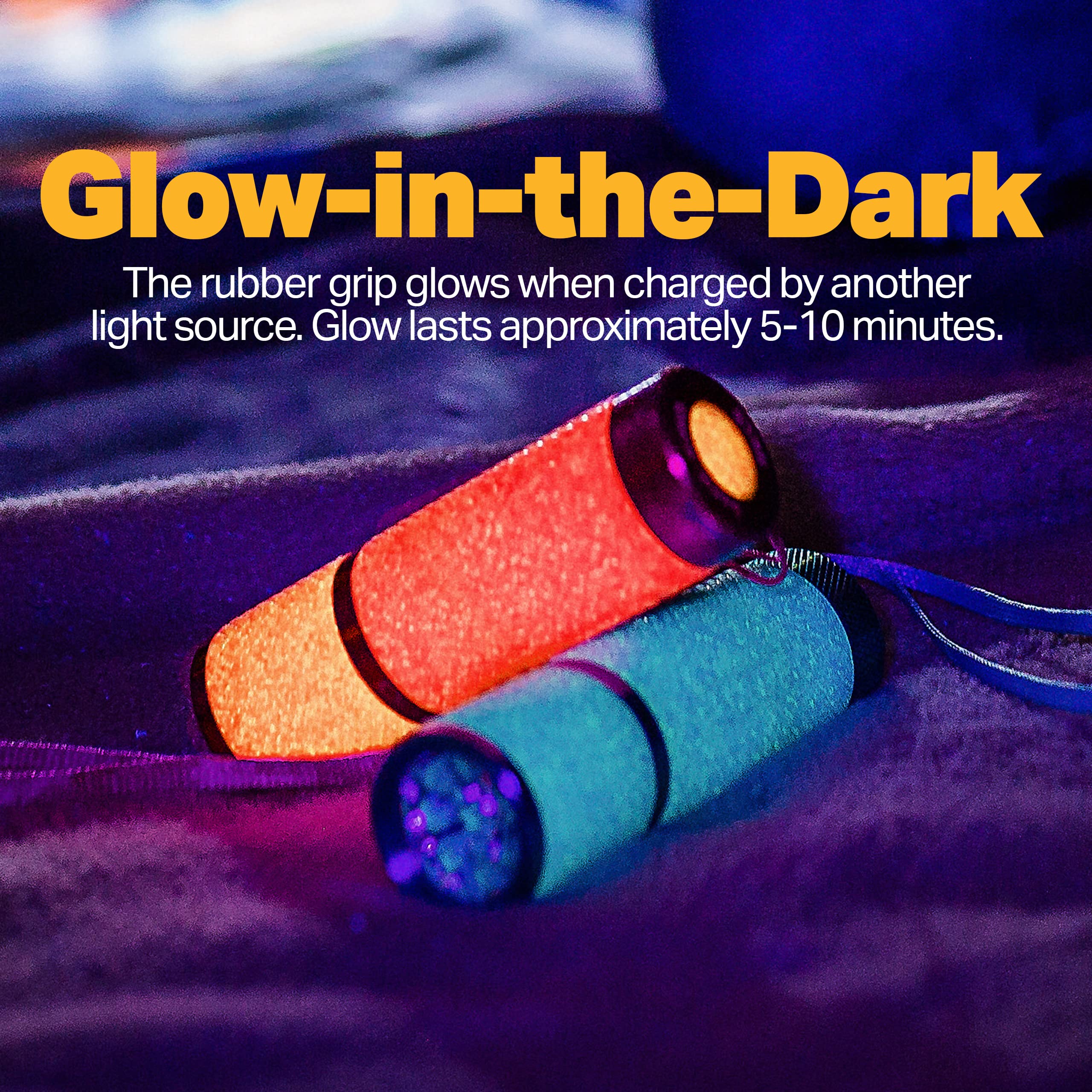 LUXPRO LED Flashlight Pack of 3 - 40 Lumen, Glow-in-The-Dark Grip, Batteries Included - Pink, Orange, Teal