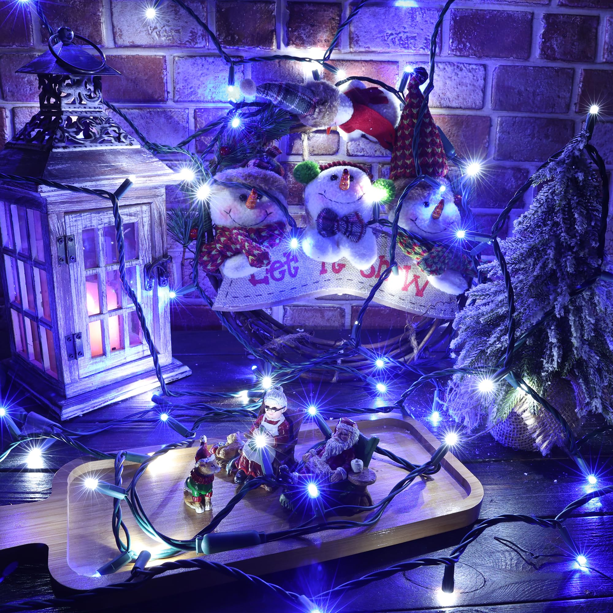 Brizled Blue & White Christmas Lights, 33Ft 100 Led 5Mm Wide Angle Christmas Lights, Mini String Lights Connectable, Ul Listed Xmas Tree Light For Indoor Outdoor Holiday Party Decor, Green Wire